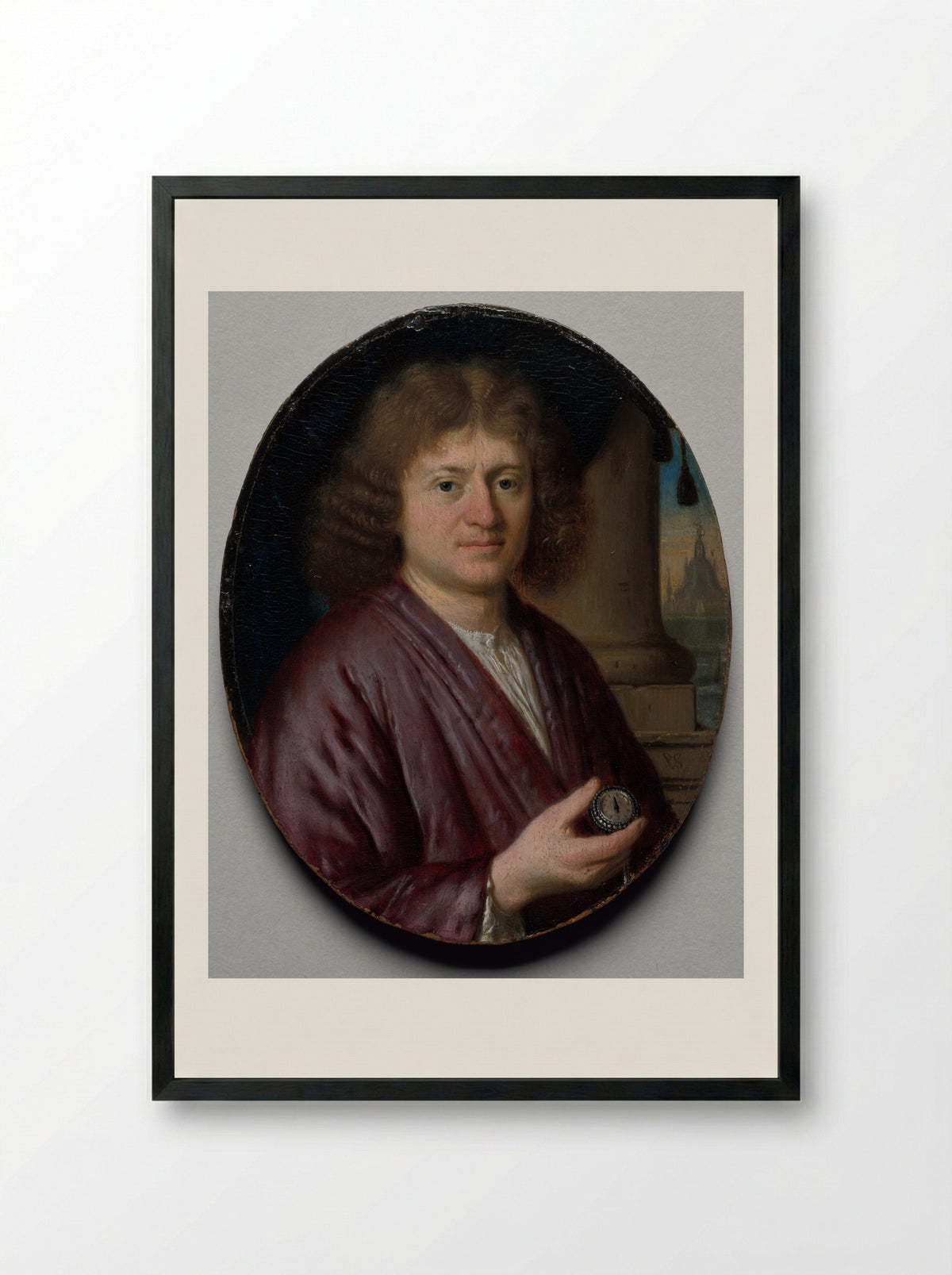 Portrait of a Man with a Watch - Pieter Cornelisz. van Slingelandt - Framed Print Black
