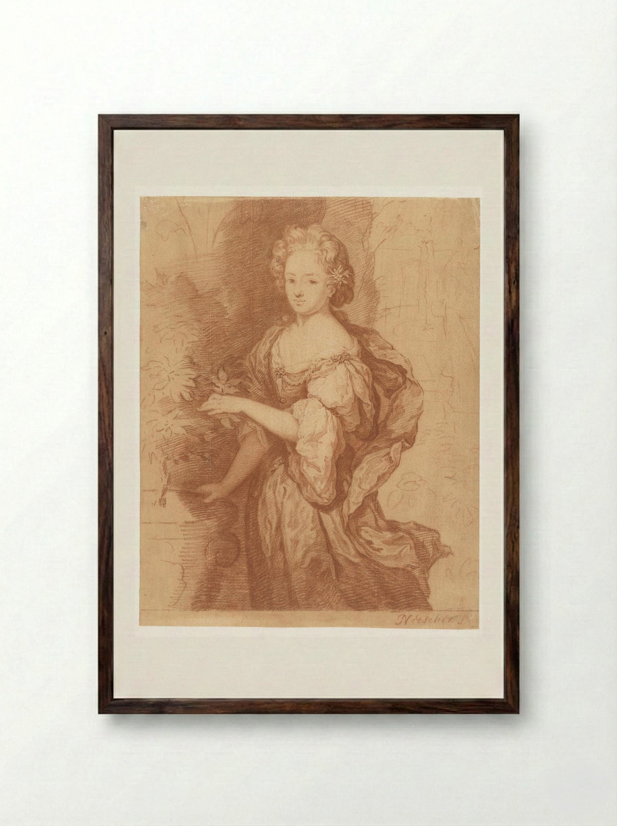 Portrait of a Noble Lady - Caspar Netscher - Framed Print Dark Wood