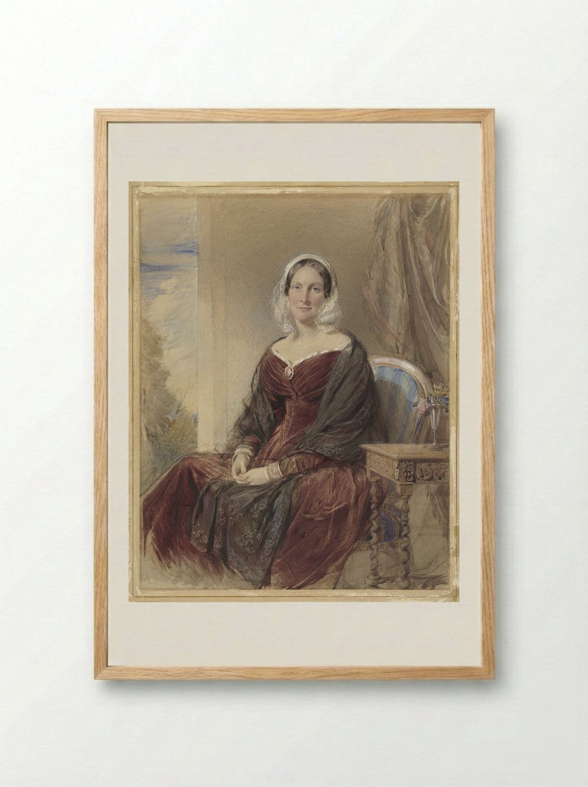 Portrait of a Seated Lady by a Window - George Richmond - Framed Print Wood