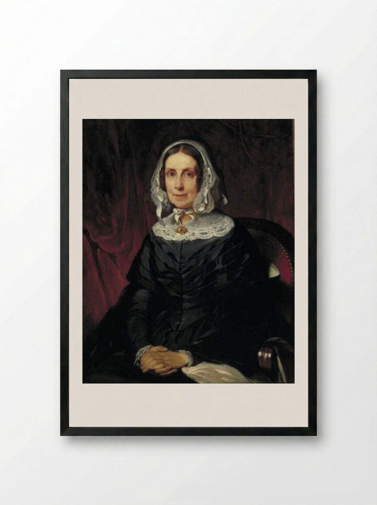 Portrait of a Seated Woman in Mourning Attire - Willem Hendrik Schmidt - Framed Print Black