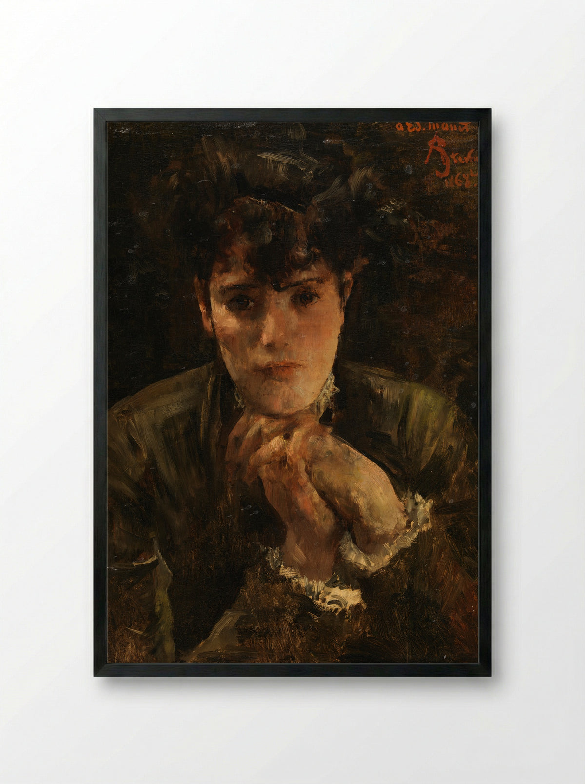 Portrait of a Woman (Dedication to Edouard Manet) - Alfred Stevens - Framed Print Black