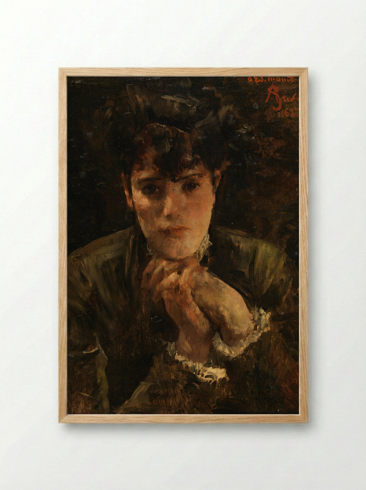 Portrait of a Woman (Dedication to Edouard Manet) - Alfred Stevens - Framed Print Wood