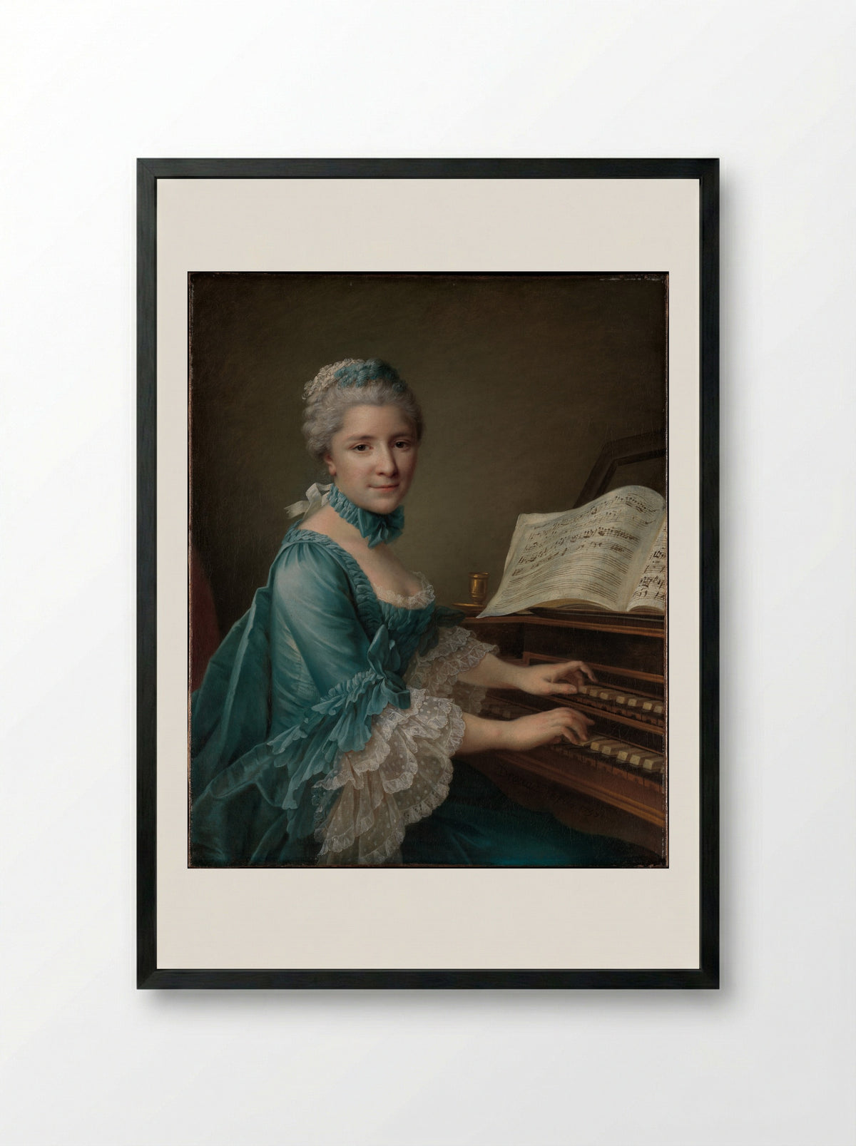 Portrait of a Woman, Said to be Madame Charles Simon Favart - François Hubert Drouais - Framed Print Black
