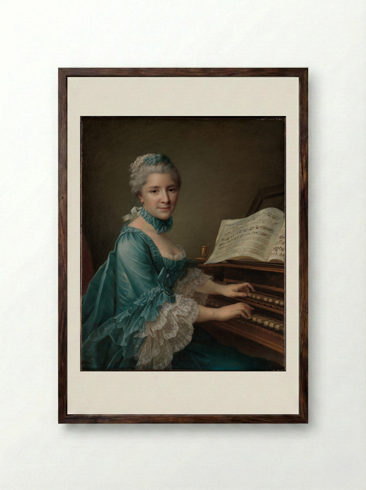 Portrait of a Woman, Said to be Madame Charles Simon Favart - François Hubert Drouais - Framed Print Dark Wood