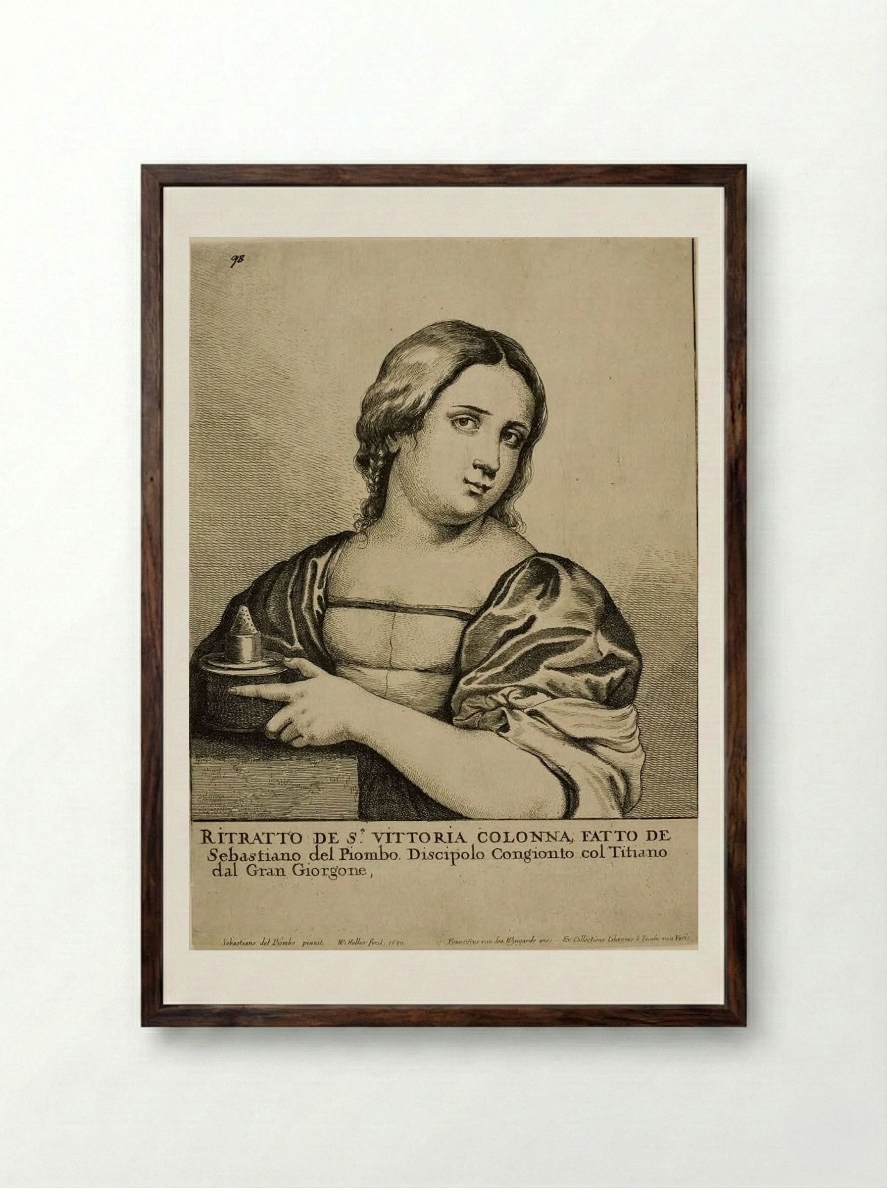 Portrait of a Woman (Vittoria Colonna) - Wenceslaus Hollar - Framed Print Dark Wood