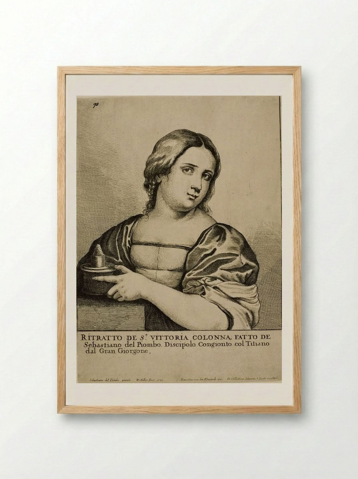 Portrait of a Woman (Vittoria Colonna) - Wenceslaus Hollar - Framed Print Wood