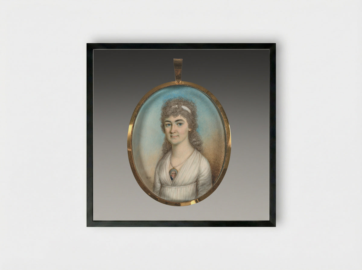 Portrait of a Woman Wearing a Miniature - Thomas Hazlehurst - Framed Print Black