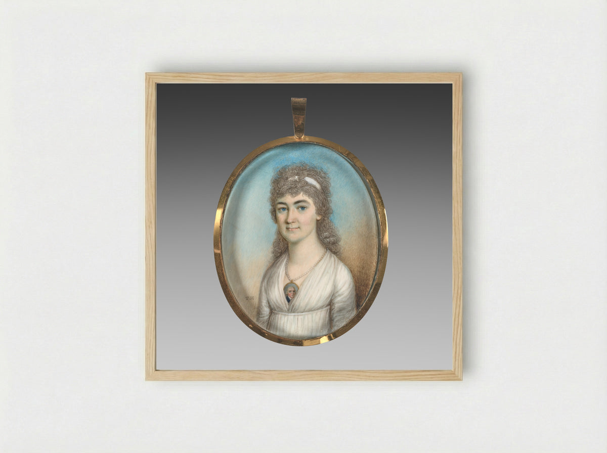 Portrait of a Woman Wearing a Miniature - Thomas Hazlehurst - Framed Print Wood