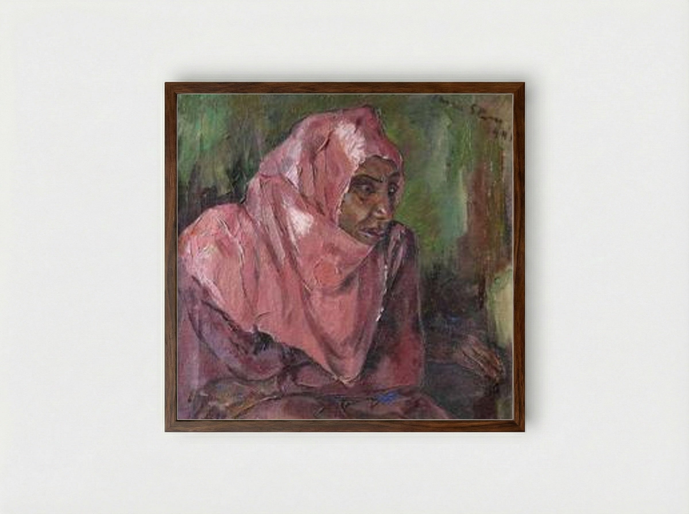 Portrait of a Woman Wearing a Pink Hijab - Irma Stern - Framed Print Dark Wood