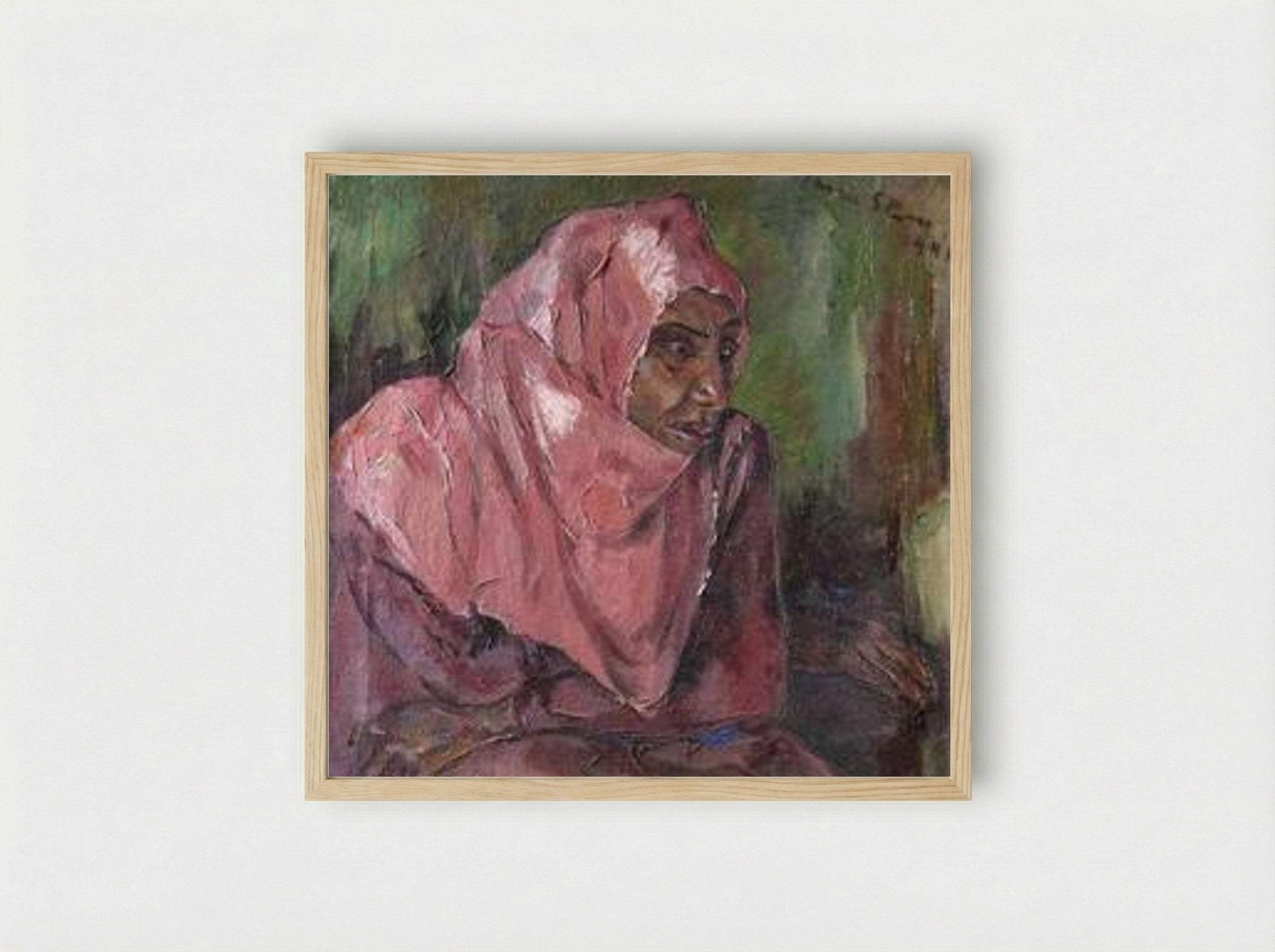 Portrait of a Woman Wearing a Pink Hijab - Irma Stern - Framed Print Wood