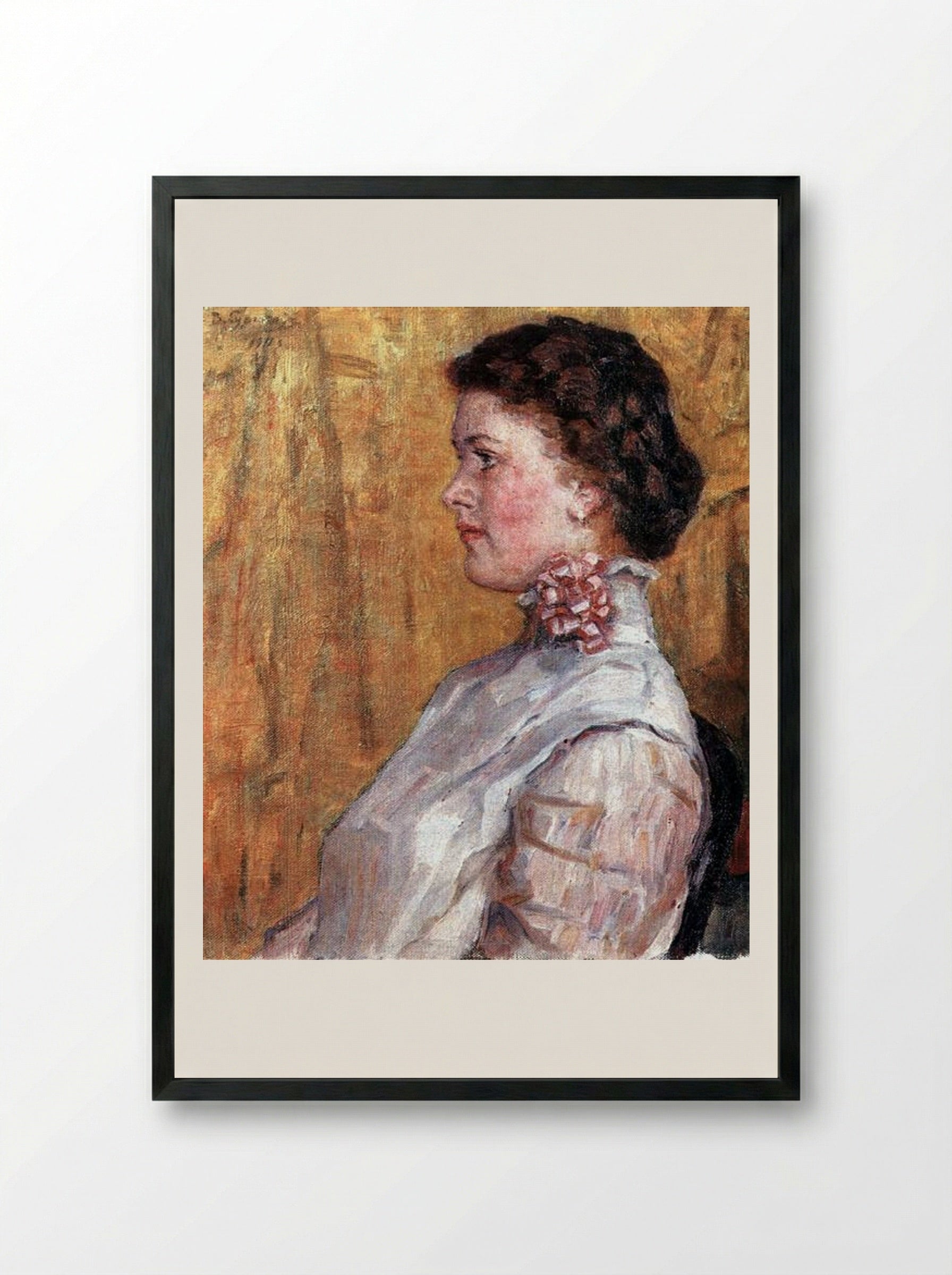 Portrait of a Woman (Yellow Background) - Vasily Surikov - Framed Print Black