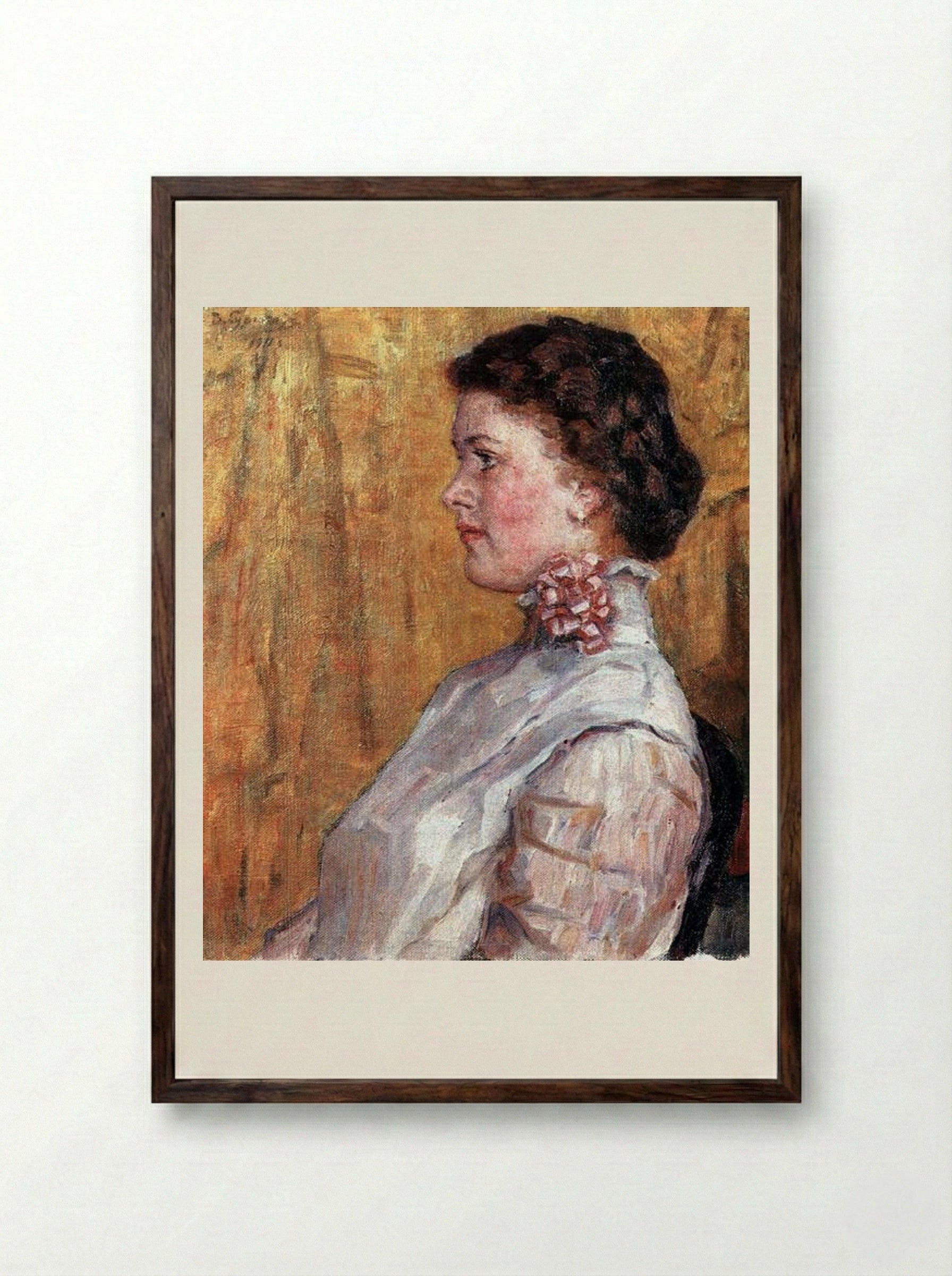 Portrait of a Woman (Yellow Background) - Vasily Surikov - Framed Print Dark Wood