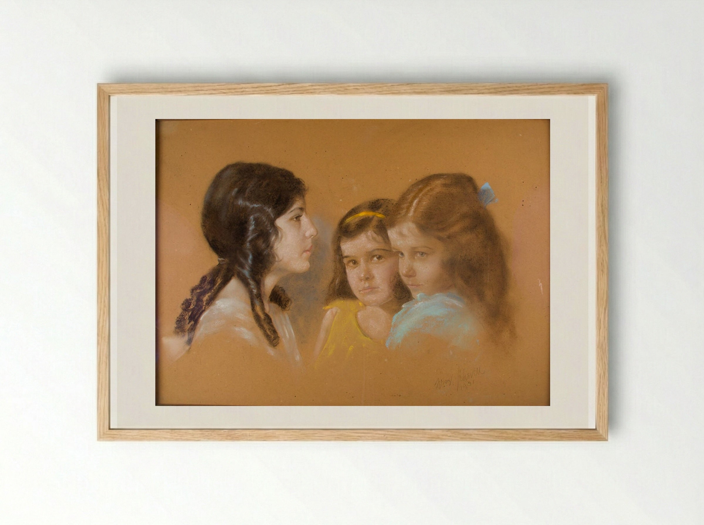 Portrait of a Woman and Two Children - William Valentine Schevill - Framed Print Wood
