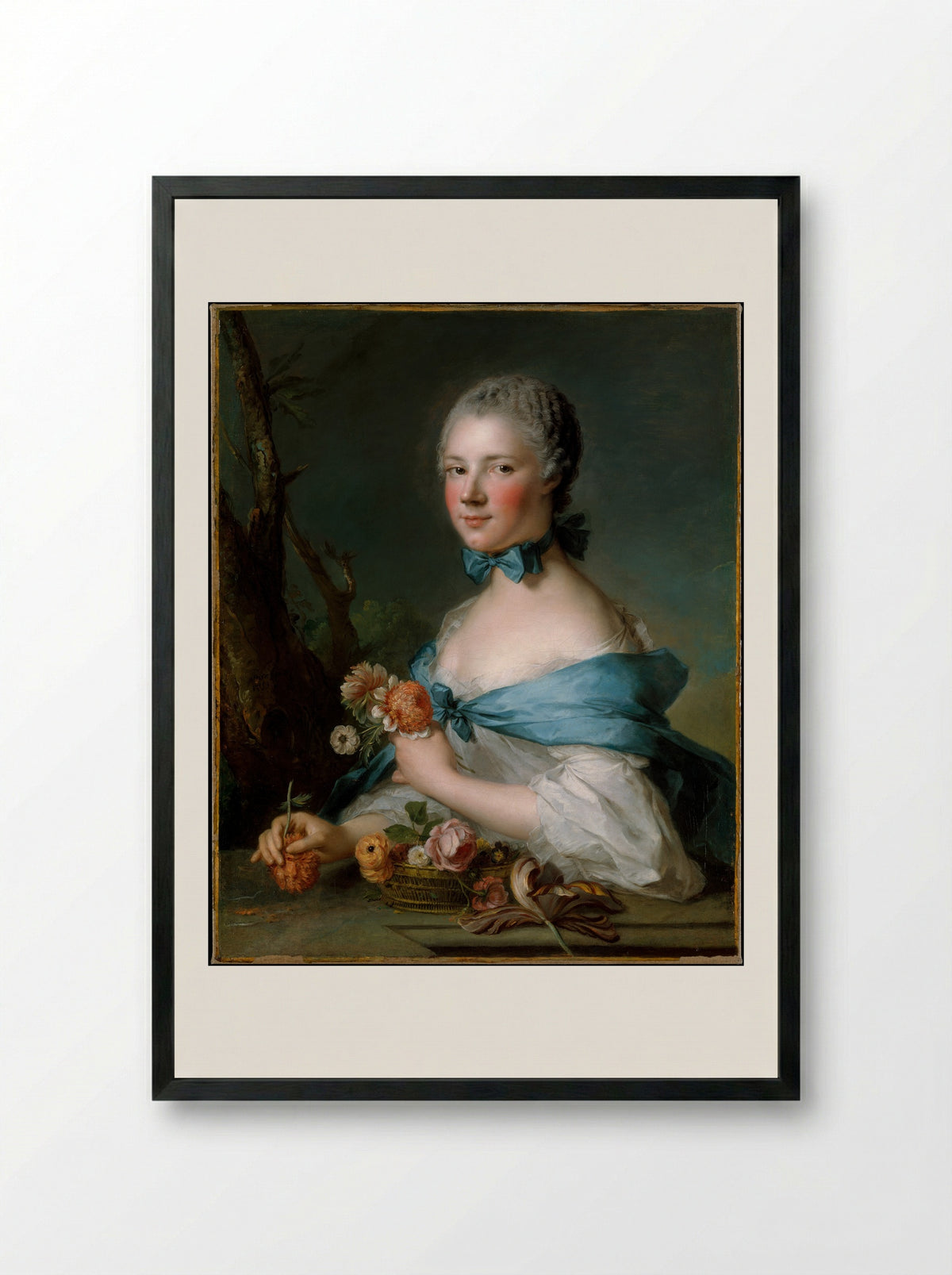 Portrait of a Woman (as Flora) - Jean-Marc Nattier - Framed Print Black
