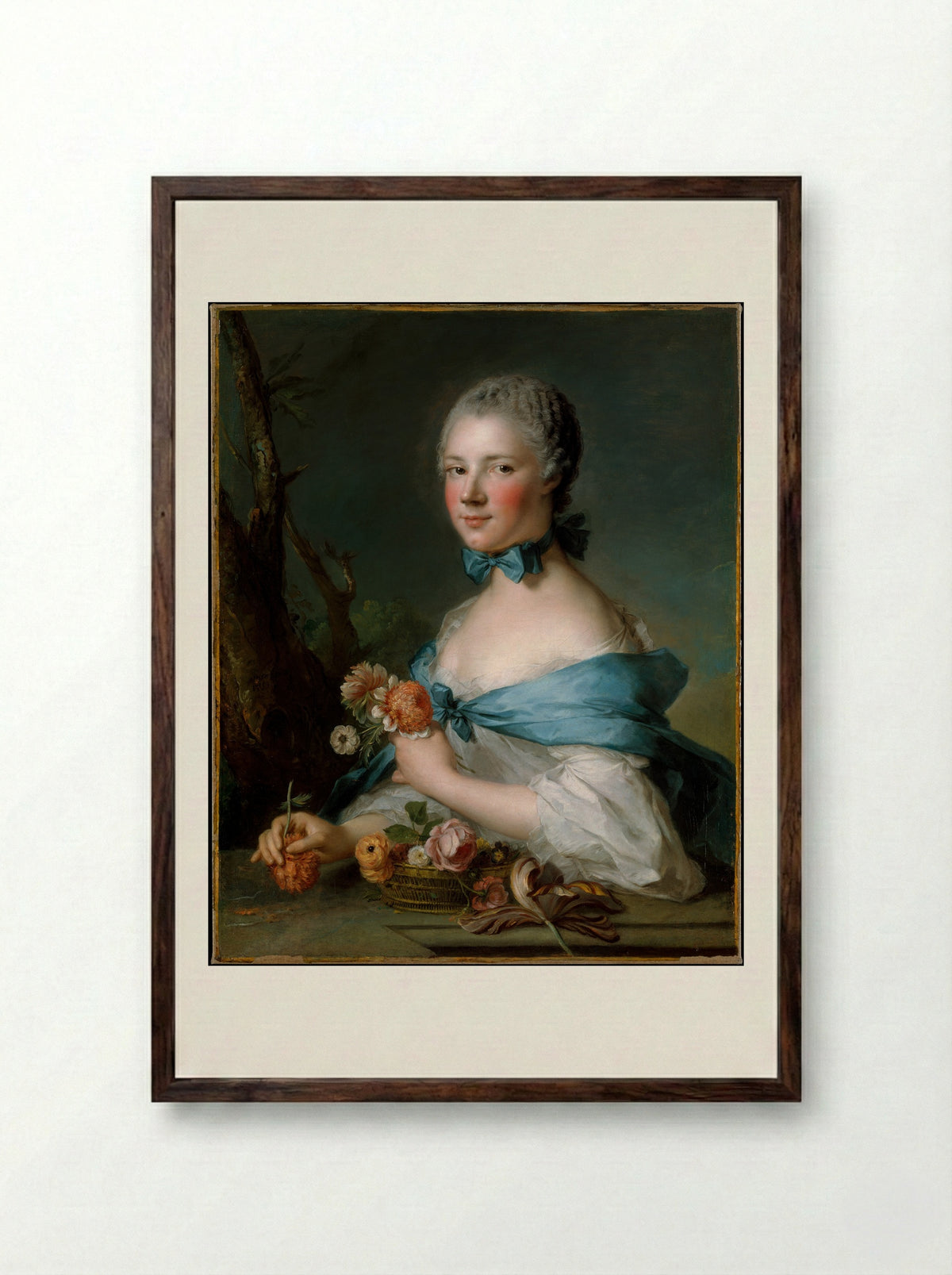 Portrait of a Woman (as Flora) - Jean-Marc Nattier - Framed Print Dark Wood