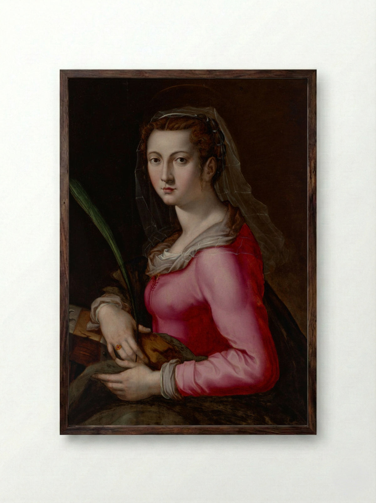 Portrait of a Woman as Saint Catherine - Pier Francesco Foschi - Framed Print Dark Wood