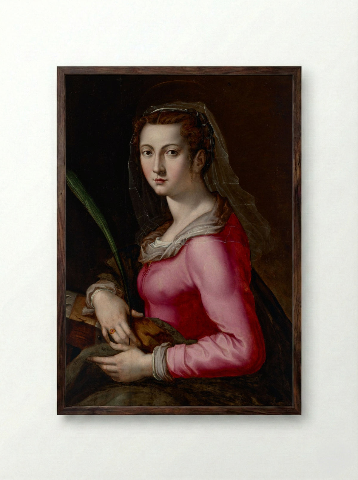Portrait of a Woman as Saint Catherine - Pier Francesco Foschi - Framed Print Dark Wood