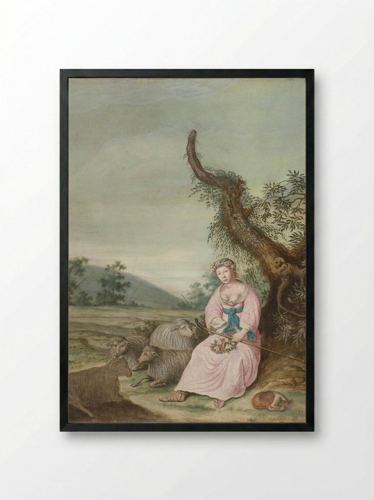 Portrait of a Woman as a Shepherdess - Willem de Heer - Framed Print Black