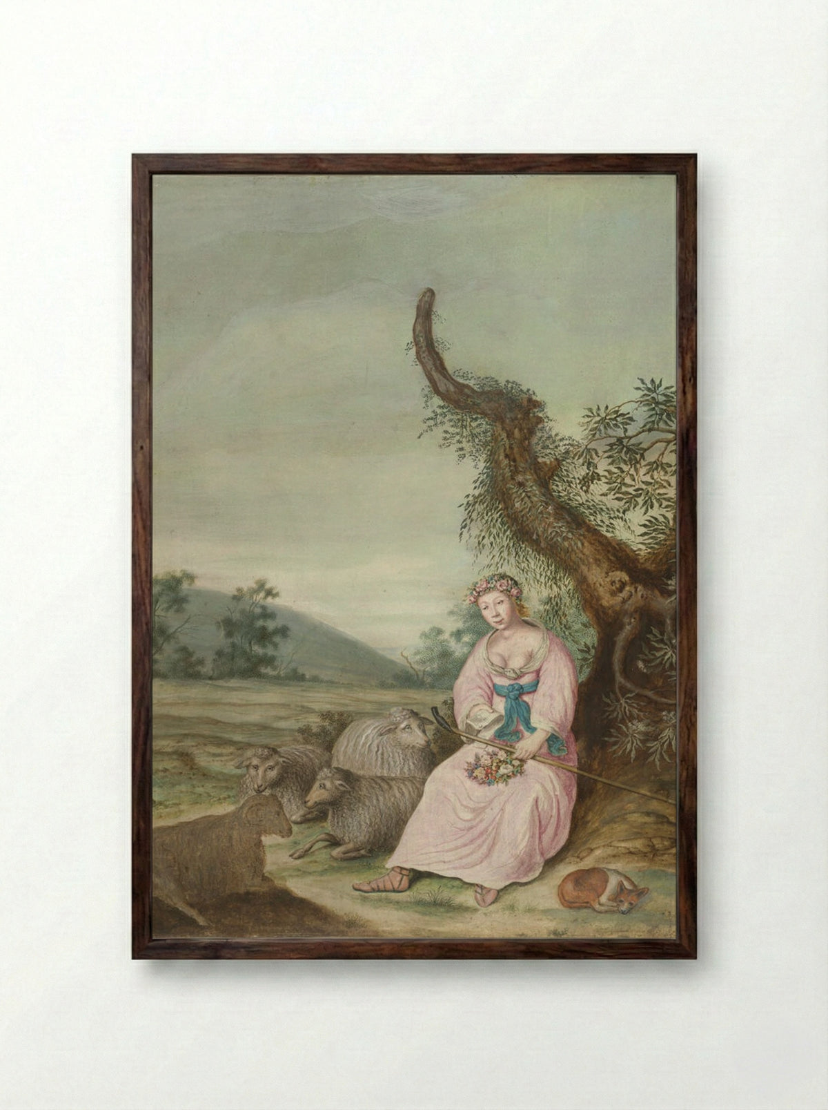 Portrait of a Woman as a Shepherdess - Willem de Heer - Framed Print Dark Wood