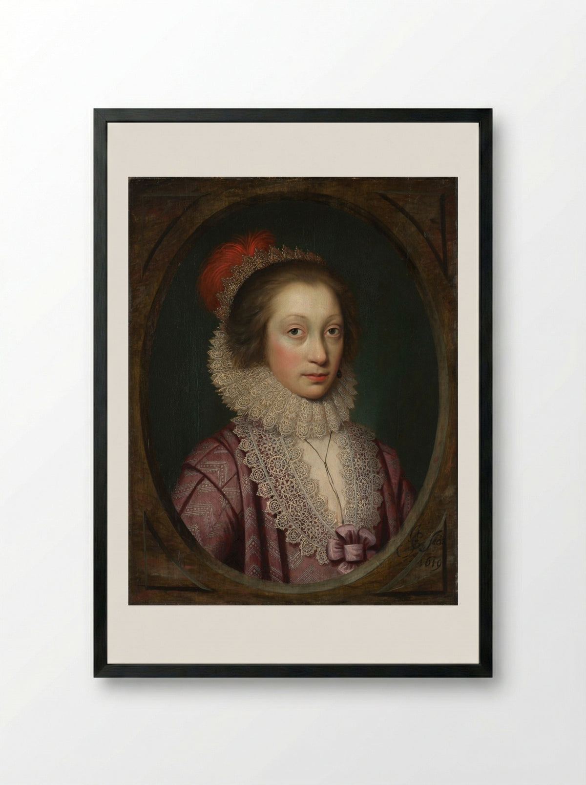 Portrait of a Woman, possibly Elizabeth Boothby - Cornelis Jonson van Ceulen - Framed Print Black