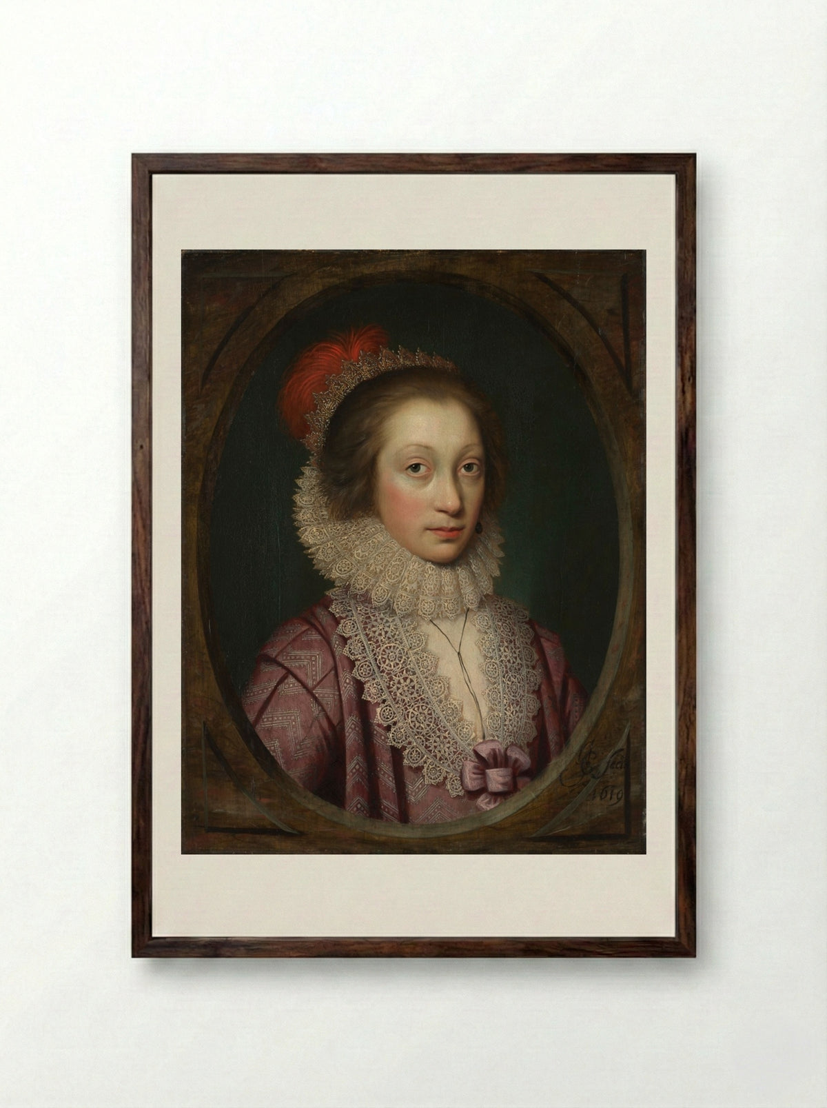 Portrait of a Woman, possibly Elizabeth Boothby - Cornelis Jonson van Ceulen - Framed Print Dark Wood