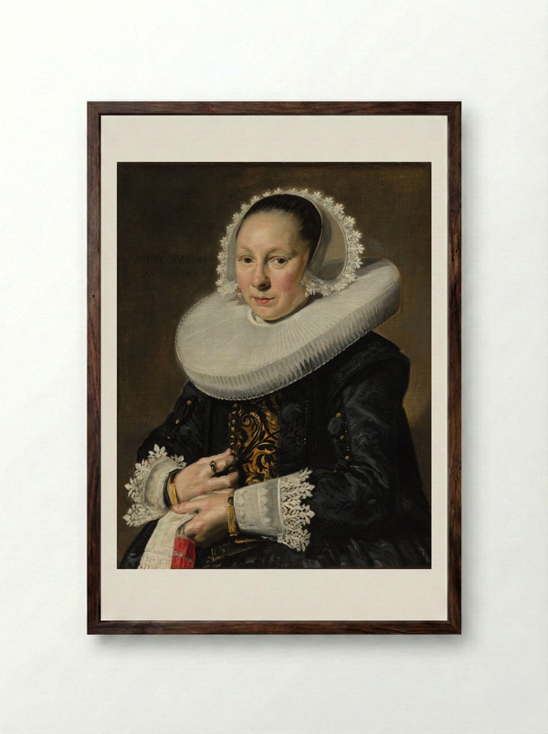 Portrait of a Woman, probably Aeltje Dircksdr. Pater - Frans Hals - Framed Print Dark Wood