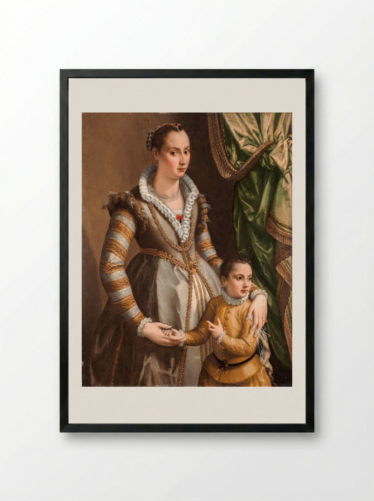 Portrait of a Woman with a Child - Alessandro Allori - Framed Print Black