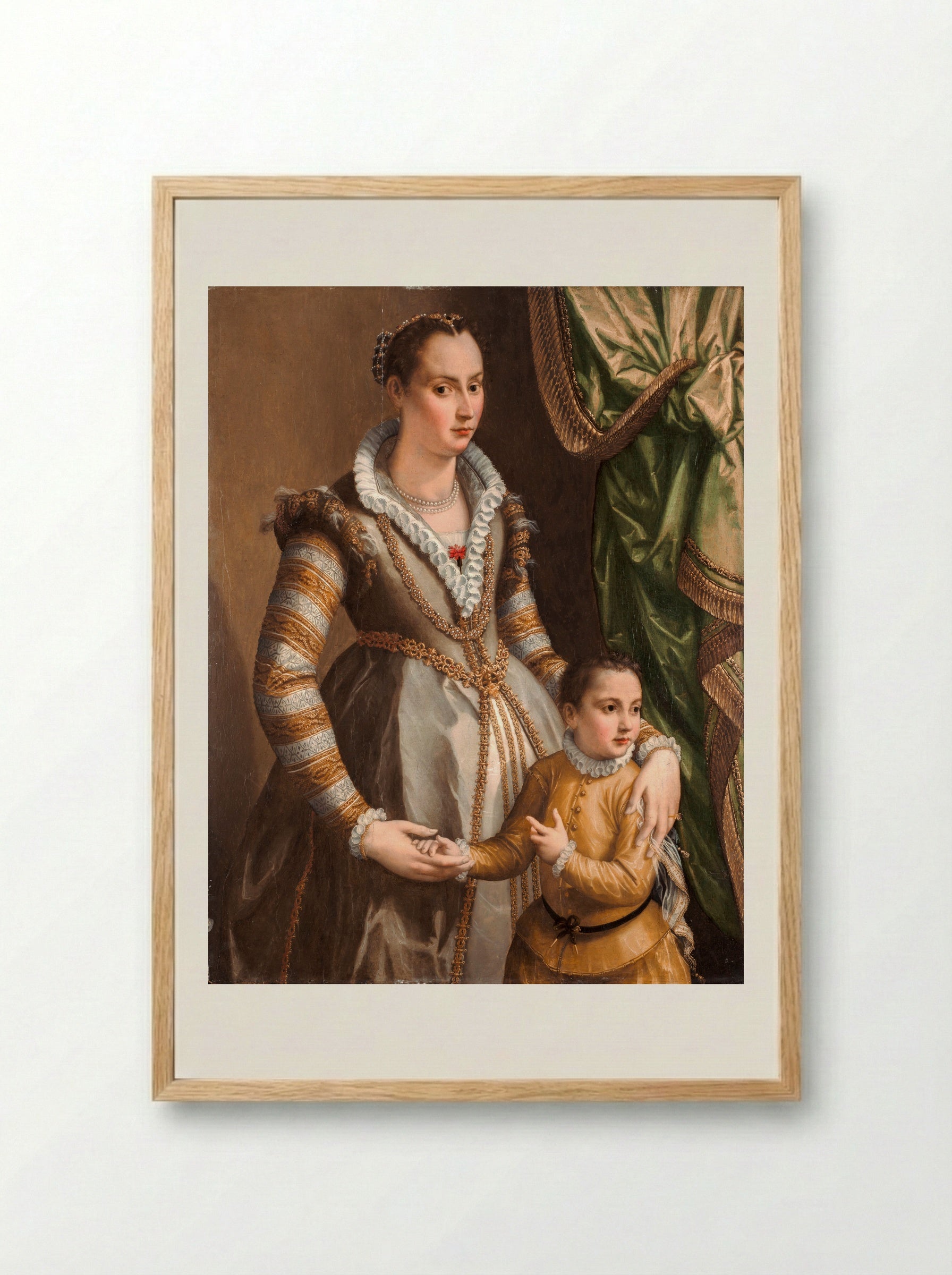 Portrait of a Woman with a Child - Alessandro Allori - Framed Print Wood