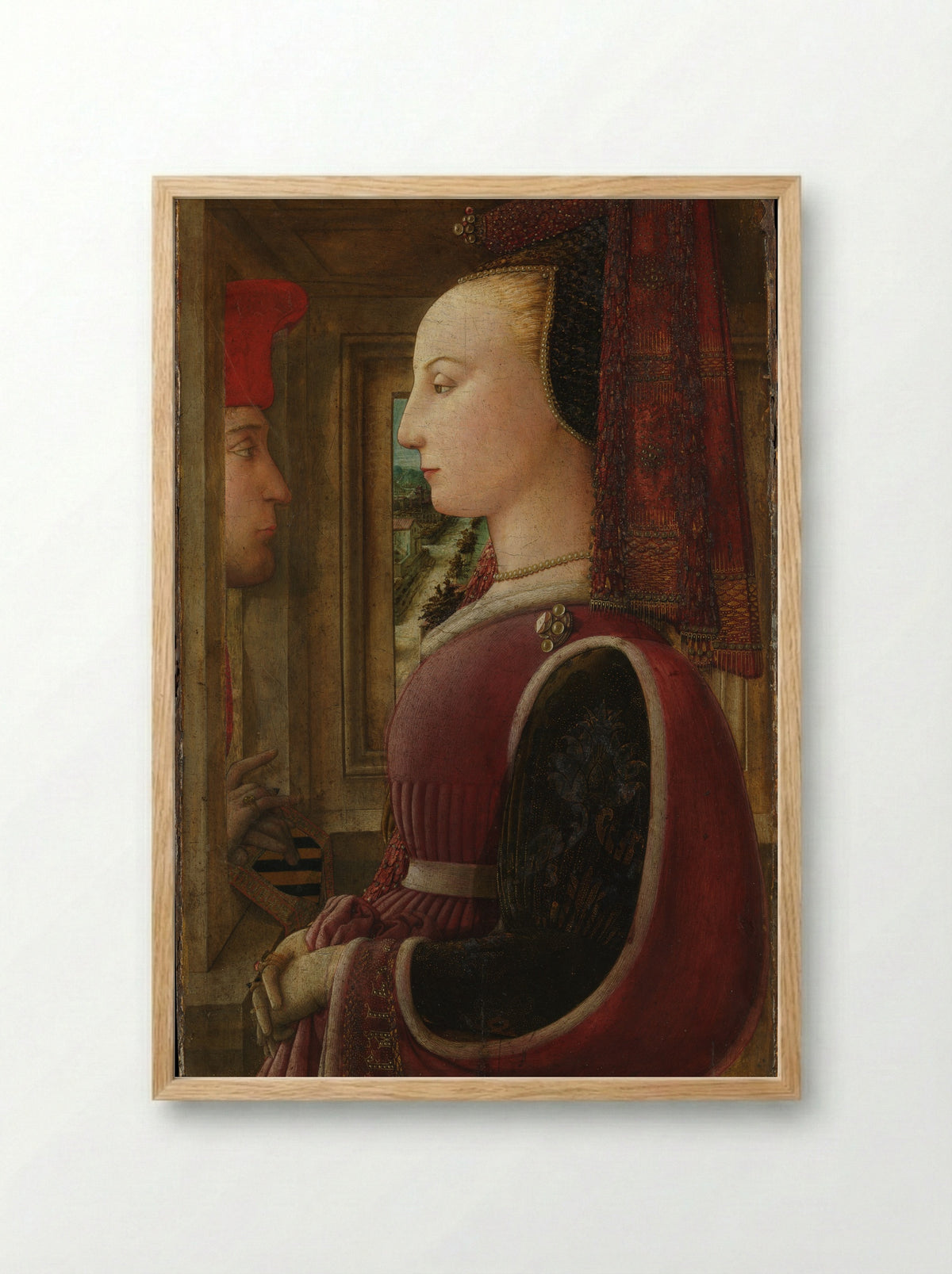 Portrait of a Woman with a Man at a Casement - Fra Filippo Lippi - Framed Print Wood