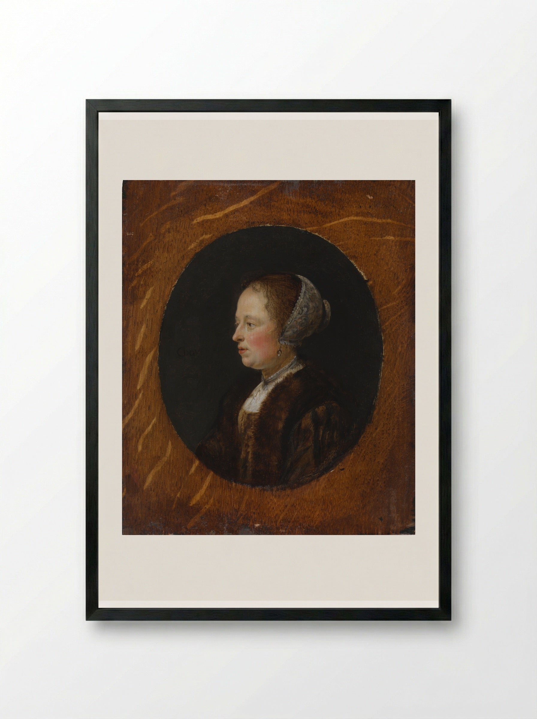 Portrait of a Woman - Gerrit Dou - Framed Print Black