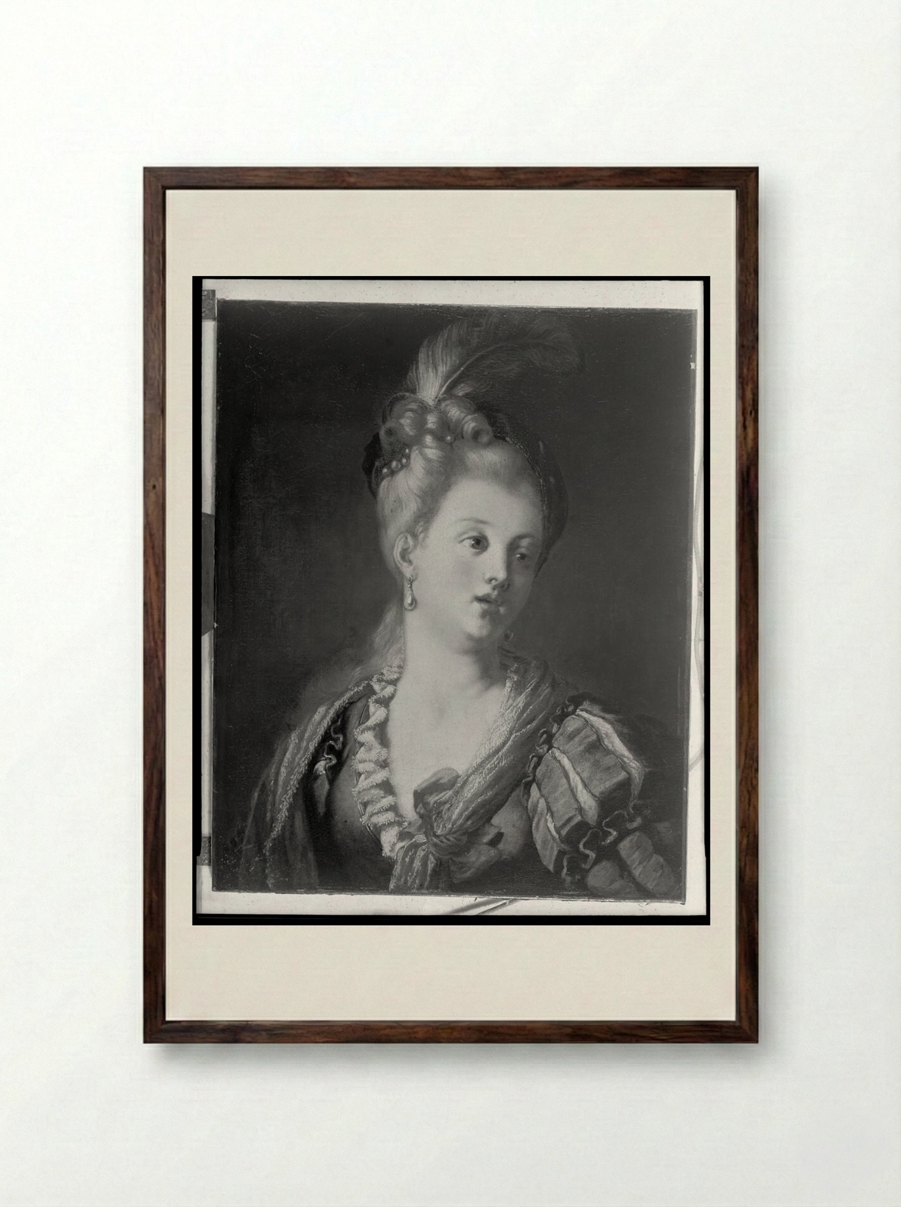 Portrait of a Woman - Jean-Antoine Watteau - Framed Print Dark Wood