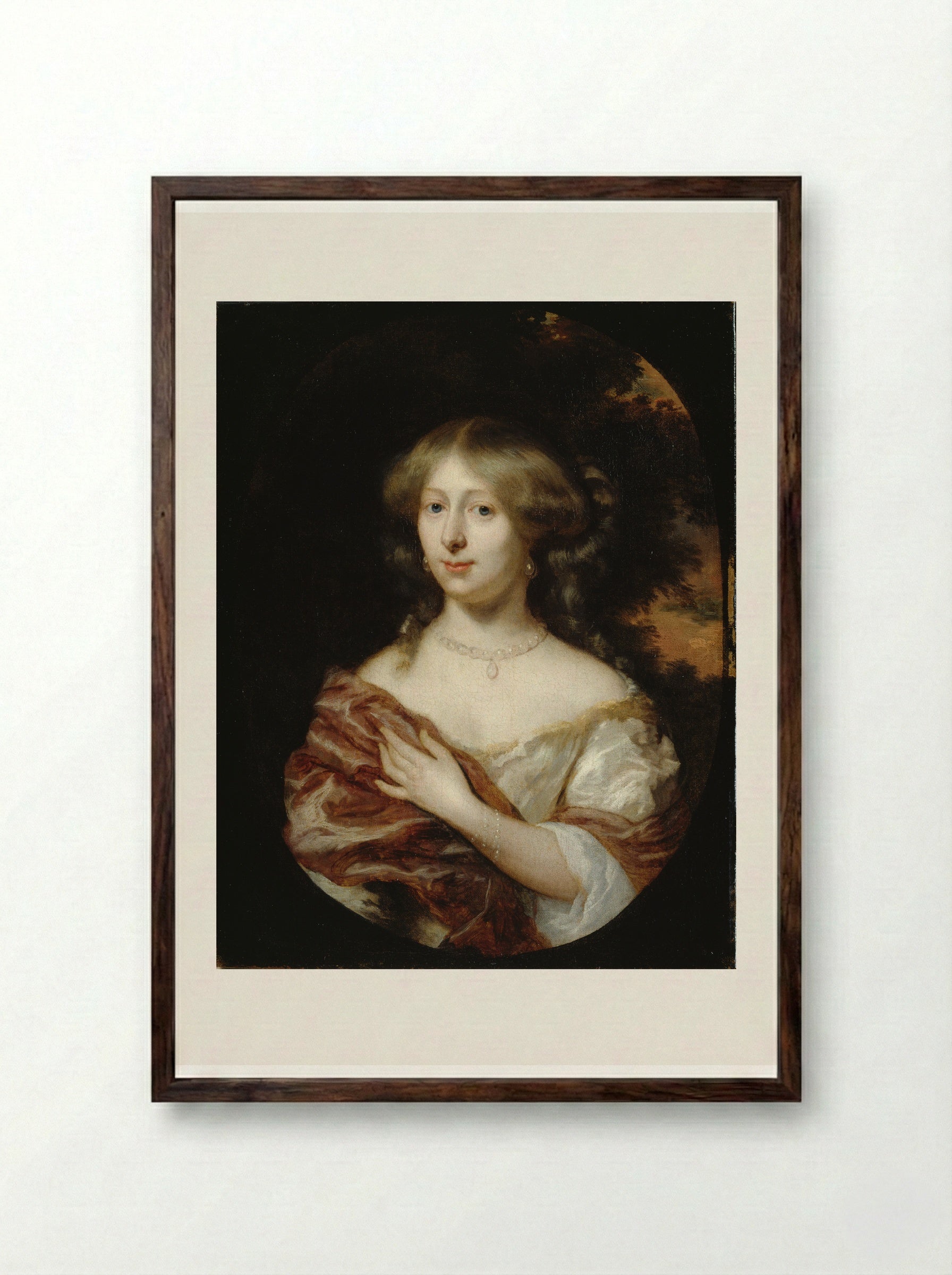 Portrait of a Woman - Nicolaes Maes - Framed Print Dark Wood