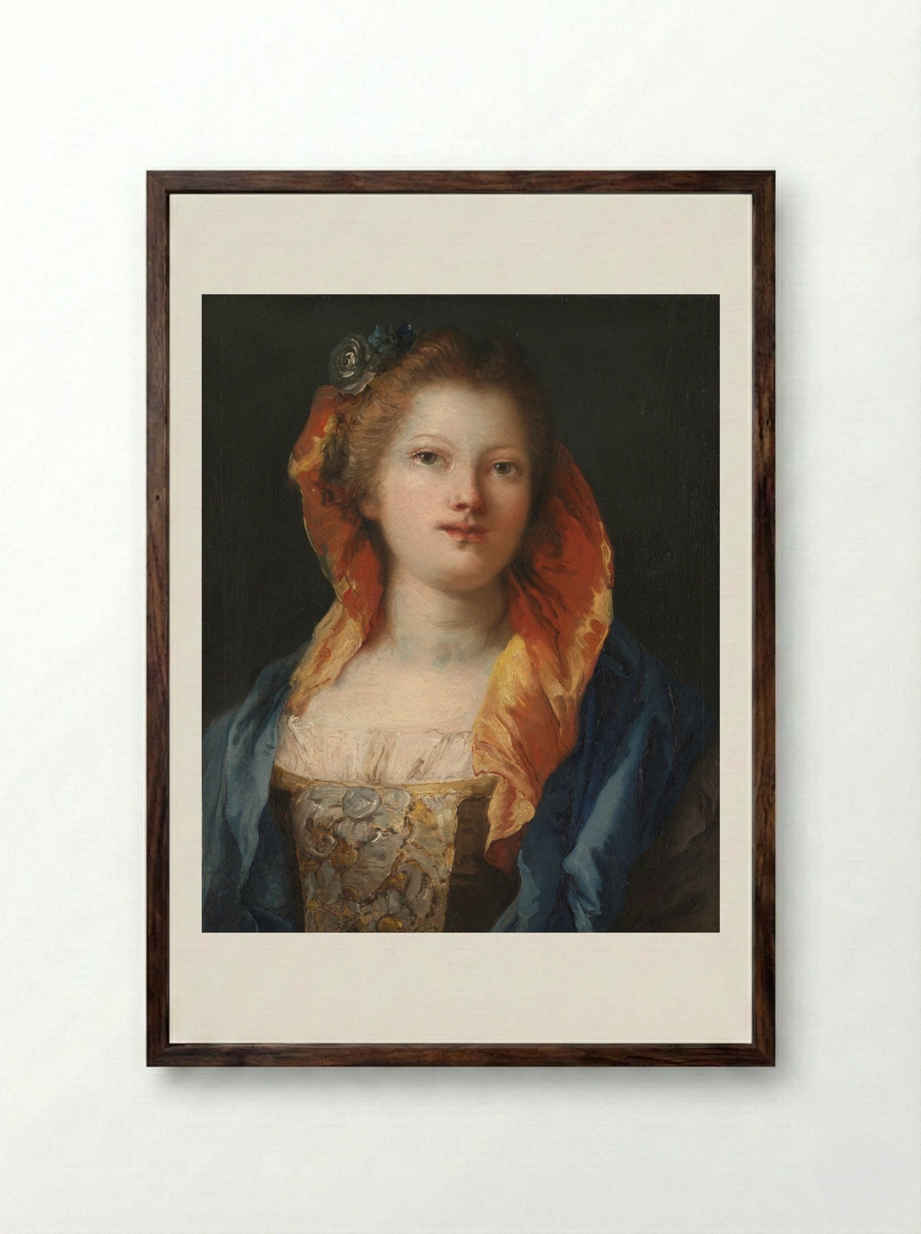 Portrait of a Woman - Giovanni Domenico Tiepolo - Framed Print Dark Wood