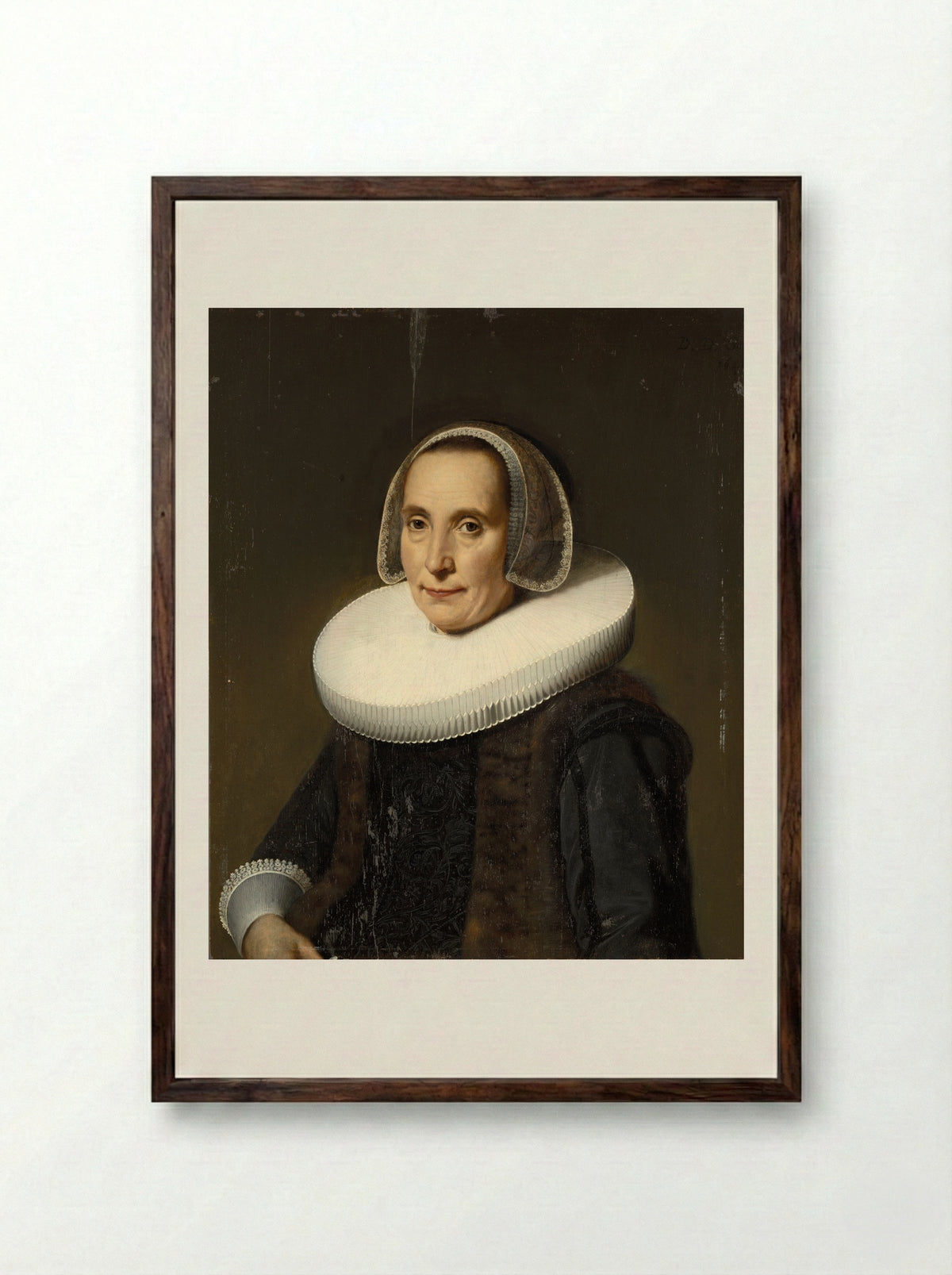 Portrait of a Woman - Dirck Dirckszoon van Santvoort - Framed Print Dark Wood