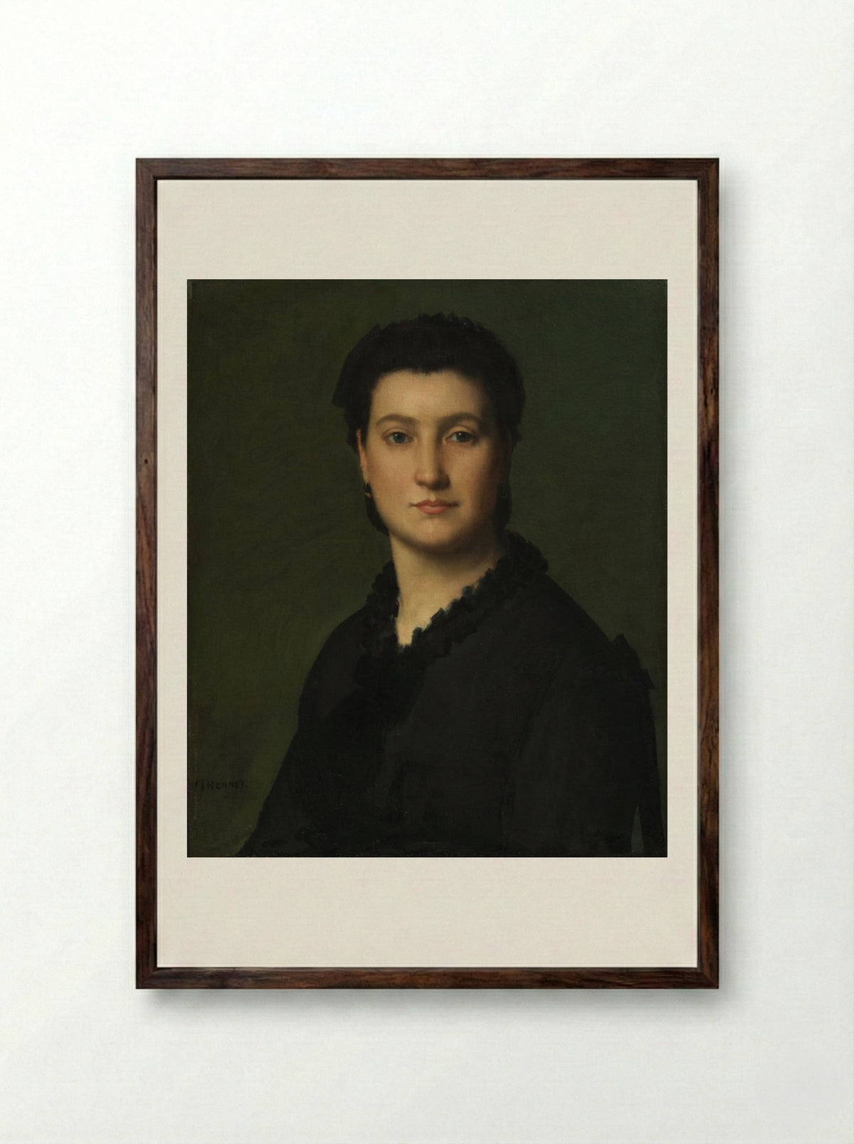 Portrait of a Woman - Jean-Jacques Henner - Framed Print Dark Wood