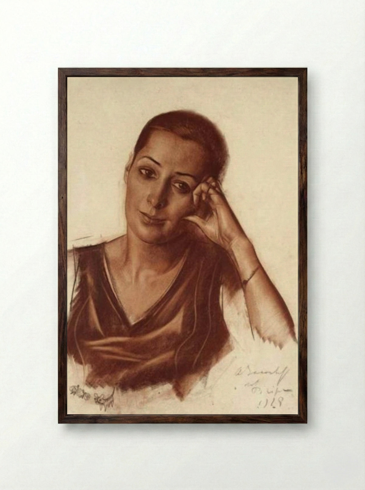 Portrait of a Woman - Alexandre Iacovleff - Framed Print Dark Wood