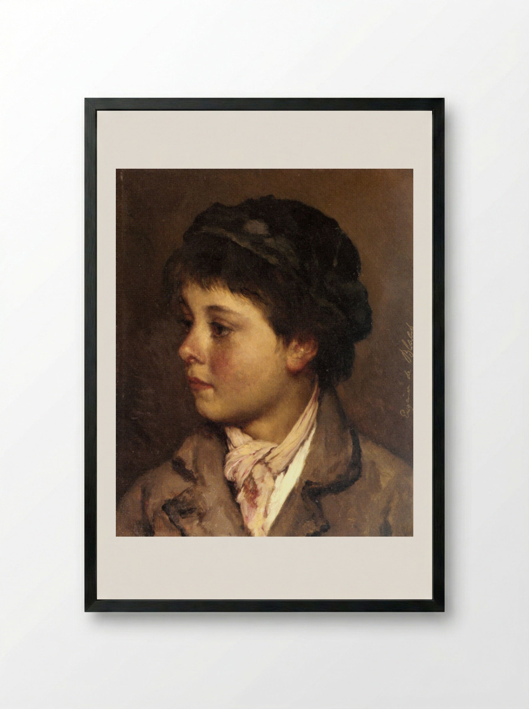 Portrait of a Young Boy - Eugene de Blaas - Framed Print Black