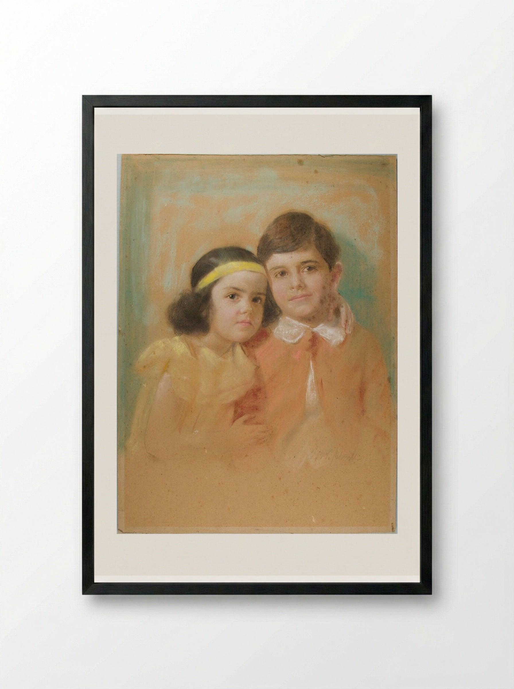 Portrait of a Young Girl and Boy - William Valentine Schevill - Framed Print Black
