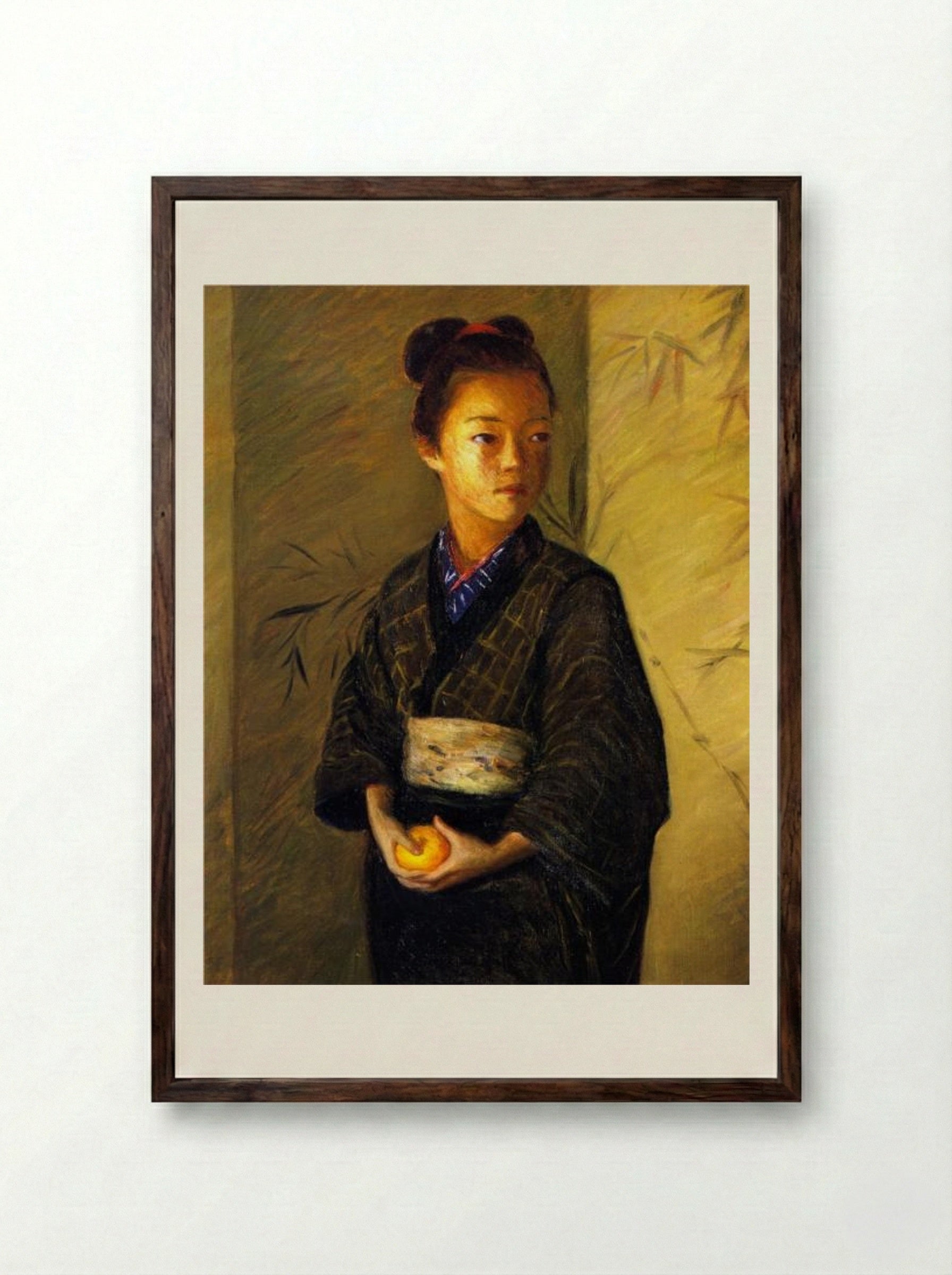 Portrait of a Young Girl with an Orange - Lilla Cabot Perry - Framed Print Dark Wood