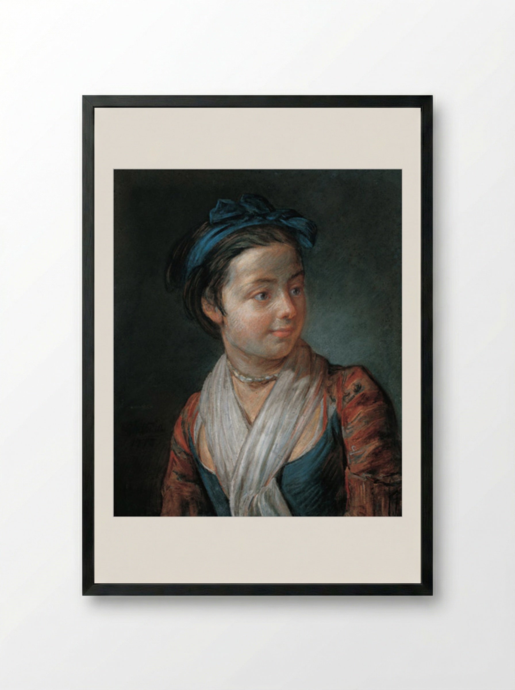 Portrait of a Young Girl - Jean-Baptiste-Simeon Chardin - Framed Print Black