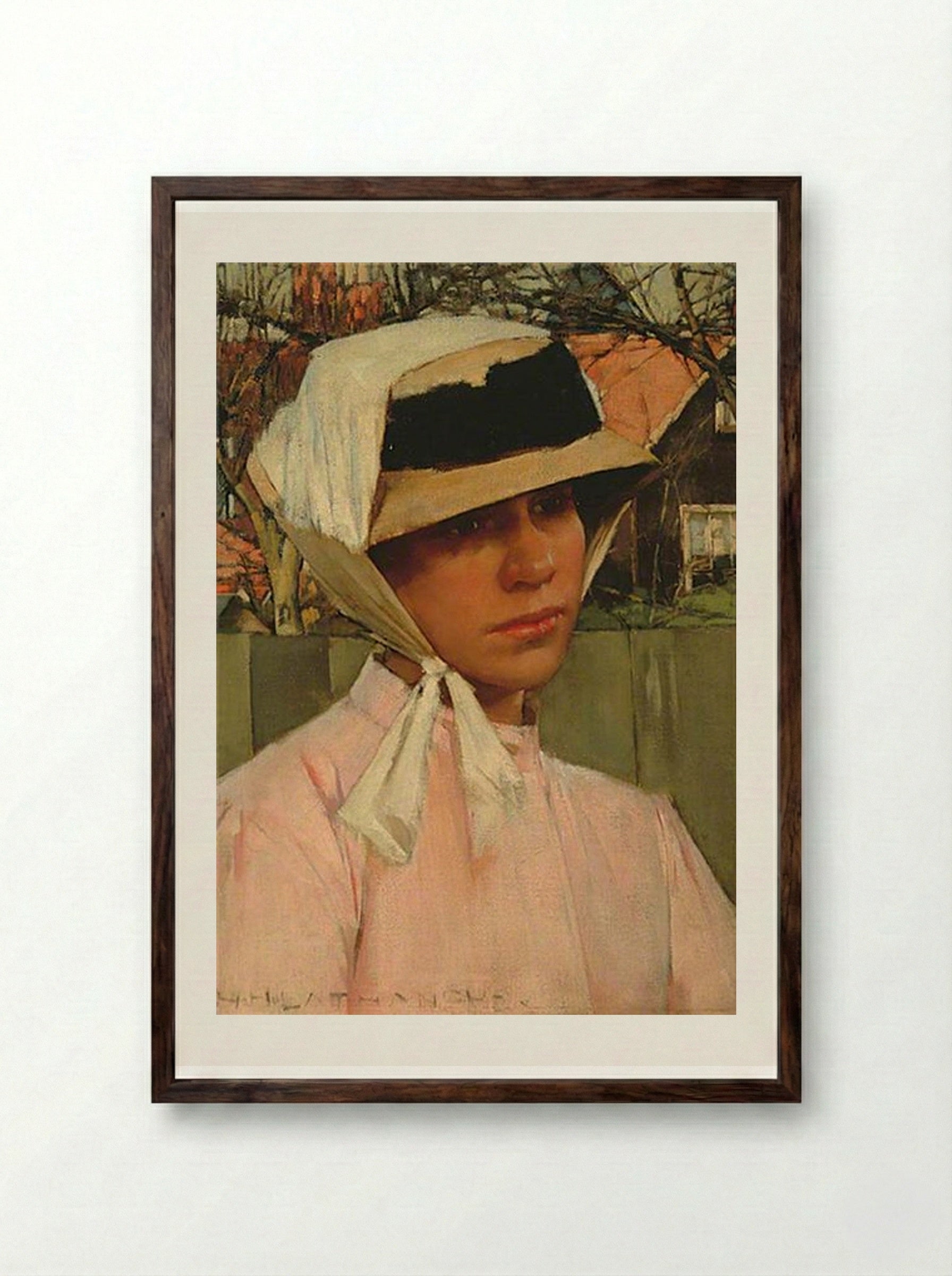 Portrait of a Young Girl - Henry Herbert La Thangue - Framed Print Dark Wood