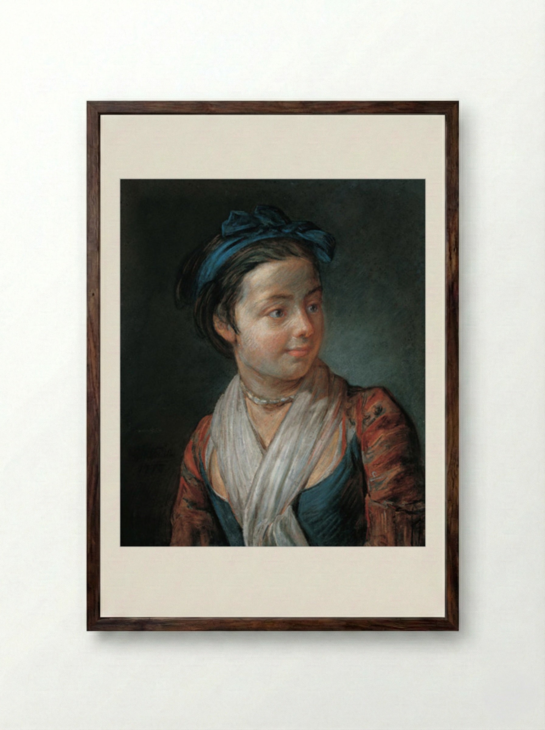 Portrait of a Young Girl - Jean-Baptiste-Simeon Chardin - Framed Print Dark Wood
