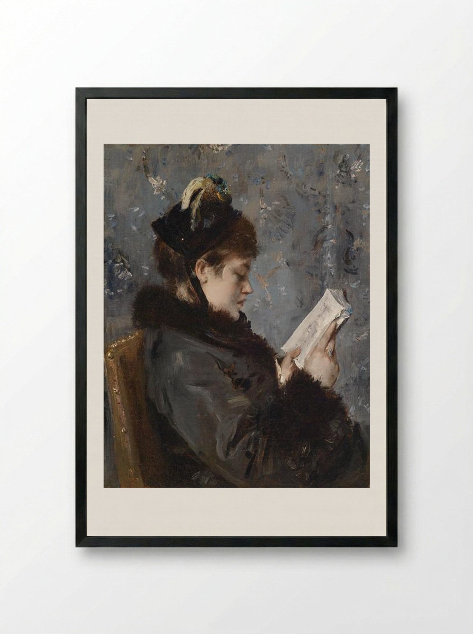 Portrait of a Young Lady Reading - Alfred Stevens - Framed Print Black