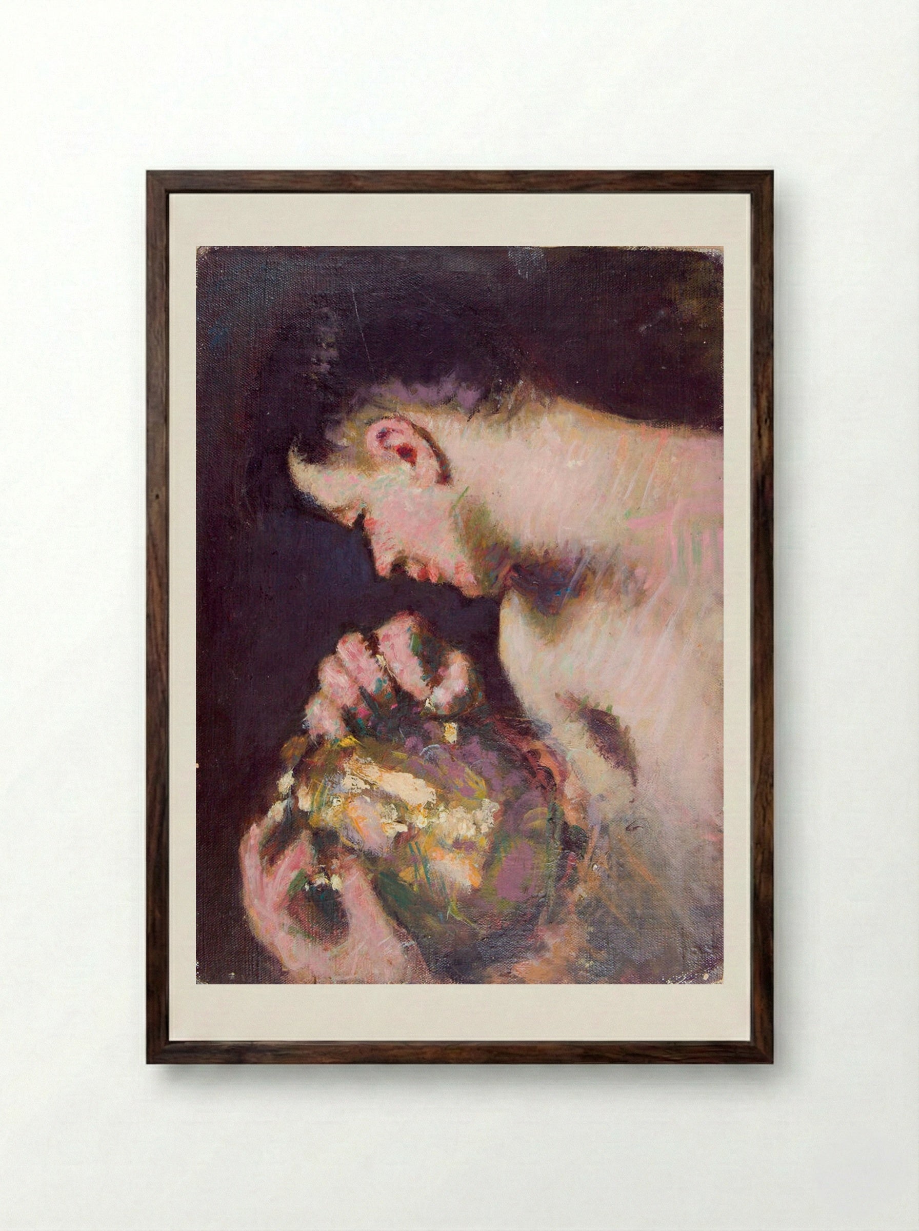 Portrait of a Young Man Holding a Coffeepot - Denman Waldo Ross - Framed Print Dark Wood