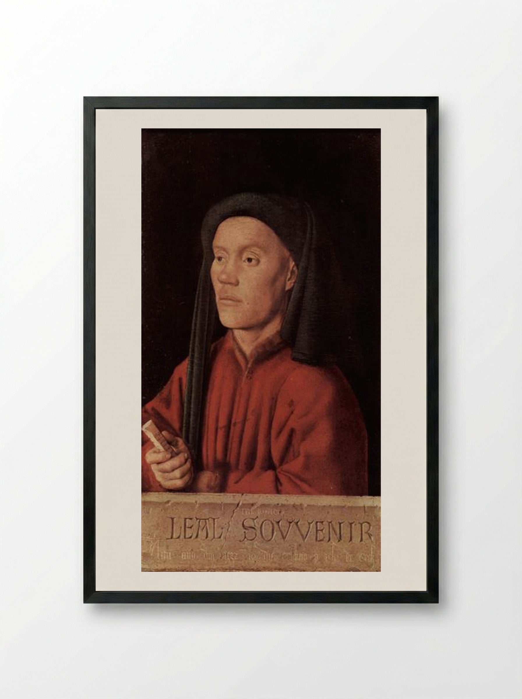 Portrait of a Young Man (Leal Souvenir) - Jan van Eyck - Framed Print Black