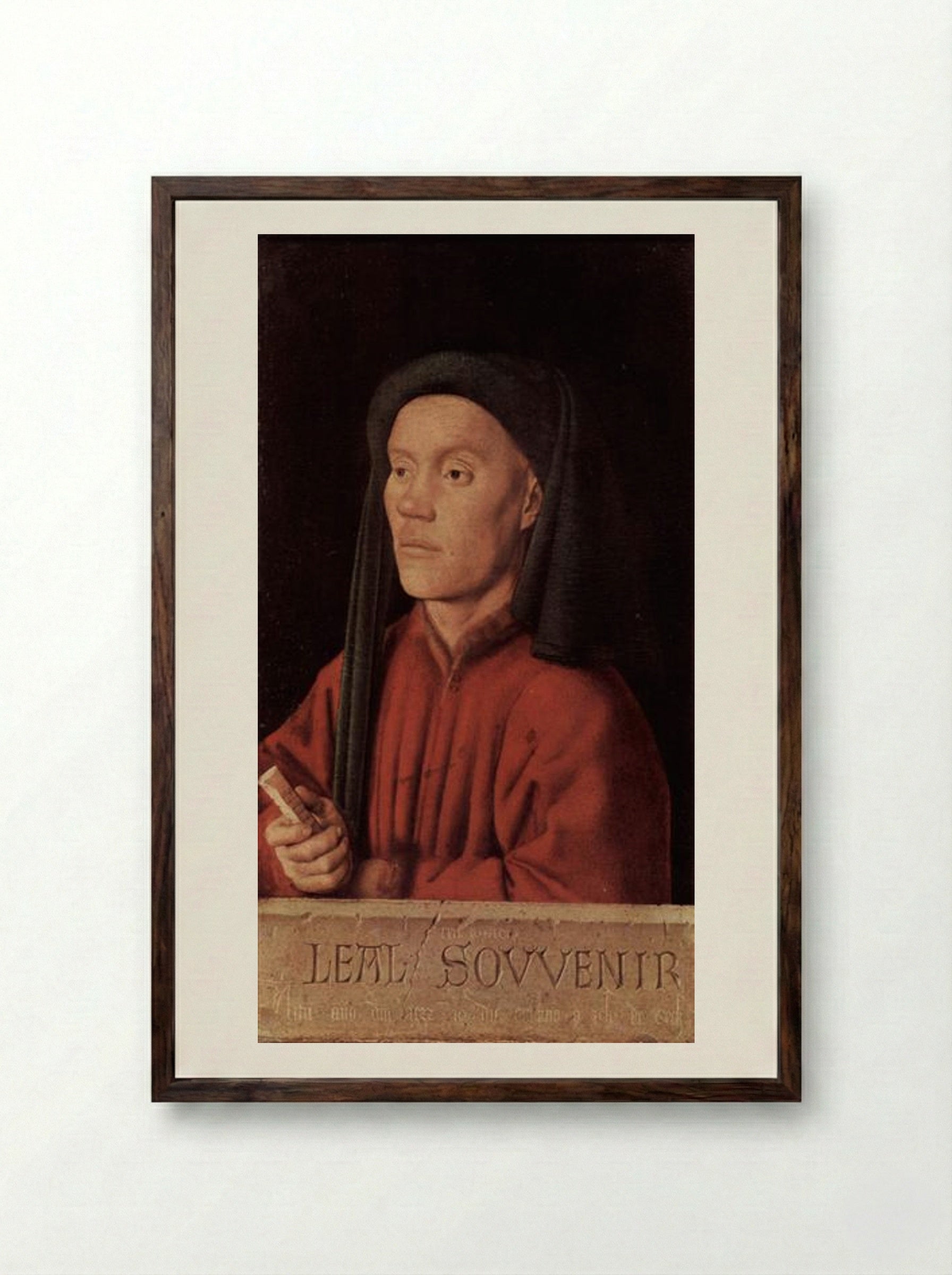 Portrait of a Young Man (Leal Souvenir) - Jan van Eyck - Framed Print Dark Wood