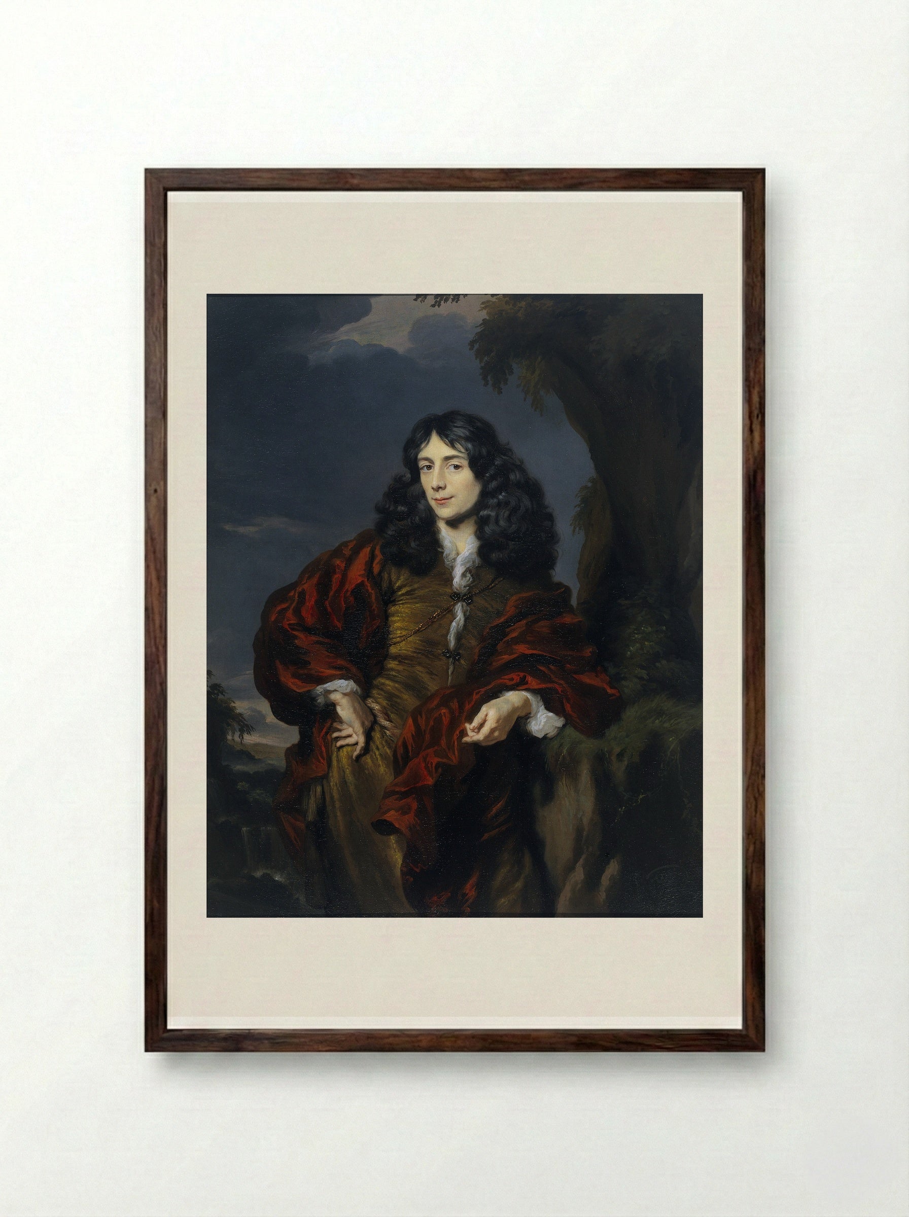 Portrait of a Young Man, Probably Simon van Alphen - Nicolaes Maes - Framed Print Dark Wood