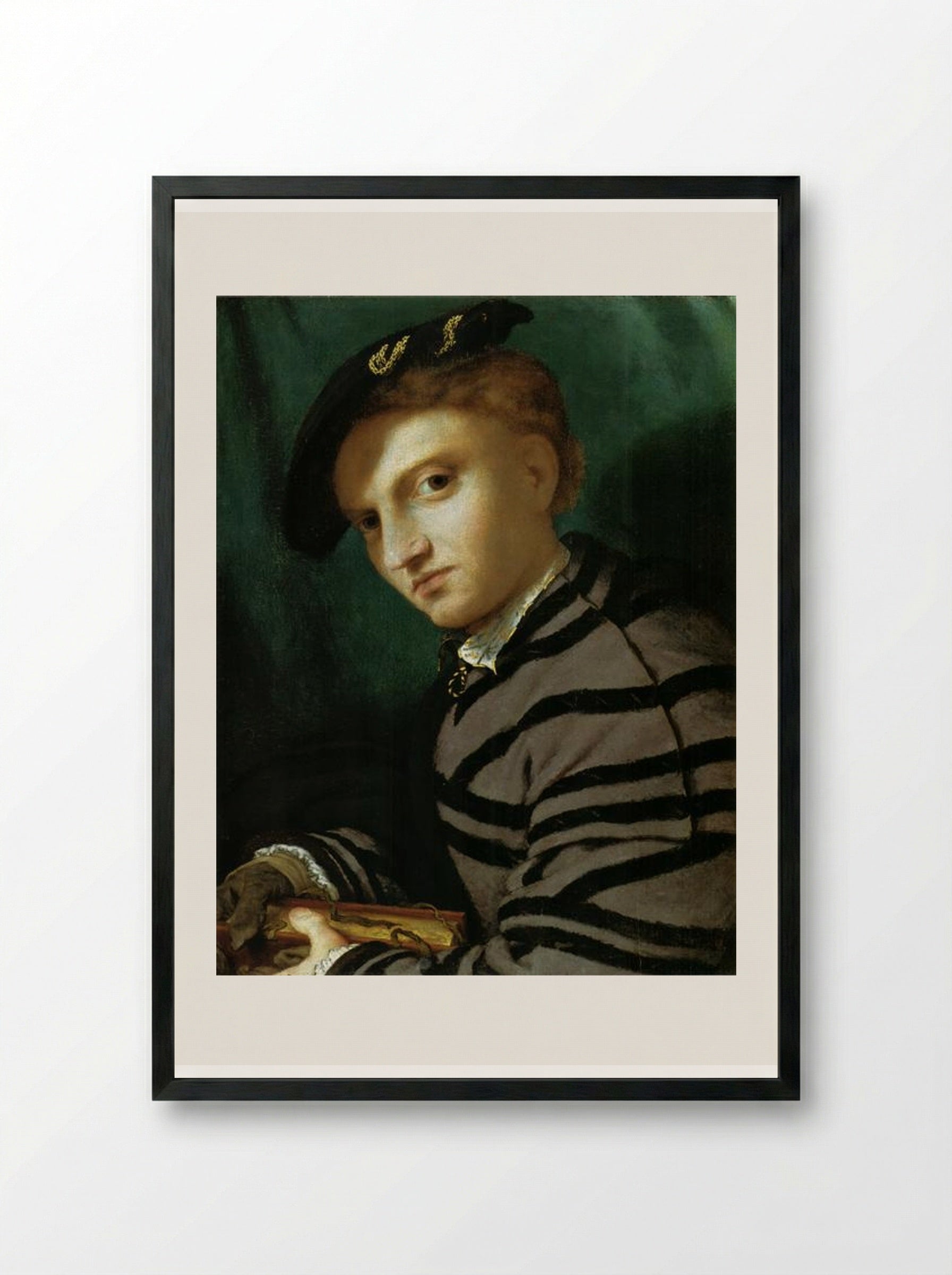Portrait of a Young Man With a Book - Lorenzo Lotto - Framed Print Black