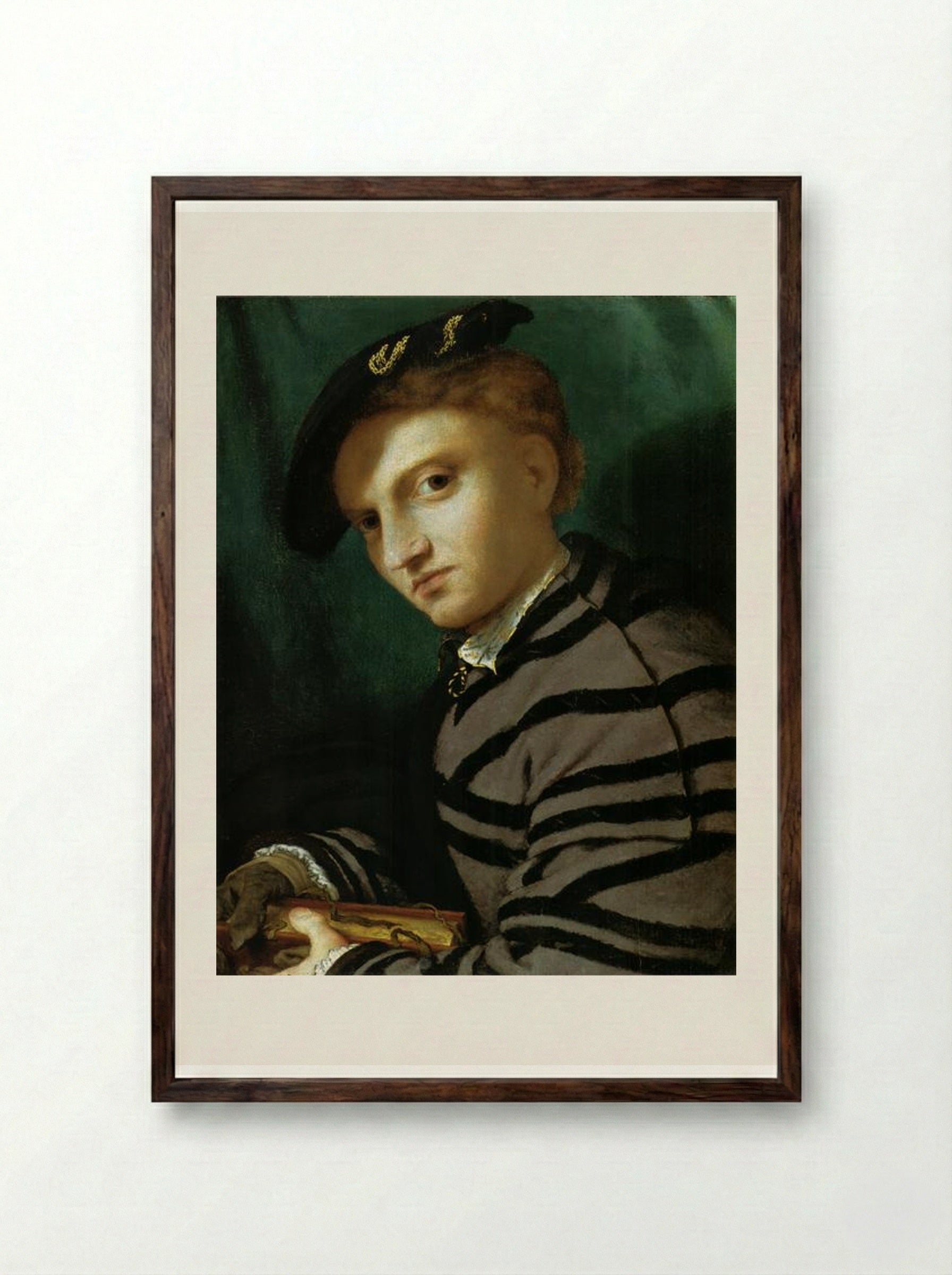 Portrait of a Young Man With a Book - Lorenzo Lotto - Framed Print Dark Wood