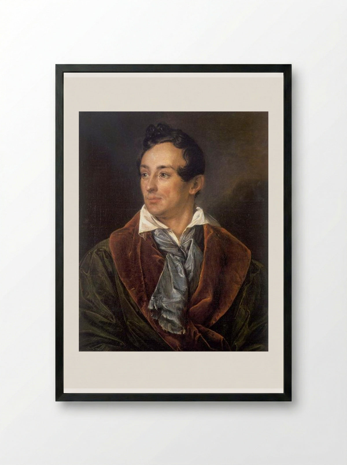 Portrait of a Young Man in a Green Robe - Vasily Tropinin - Framed Print Black